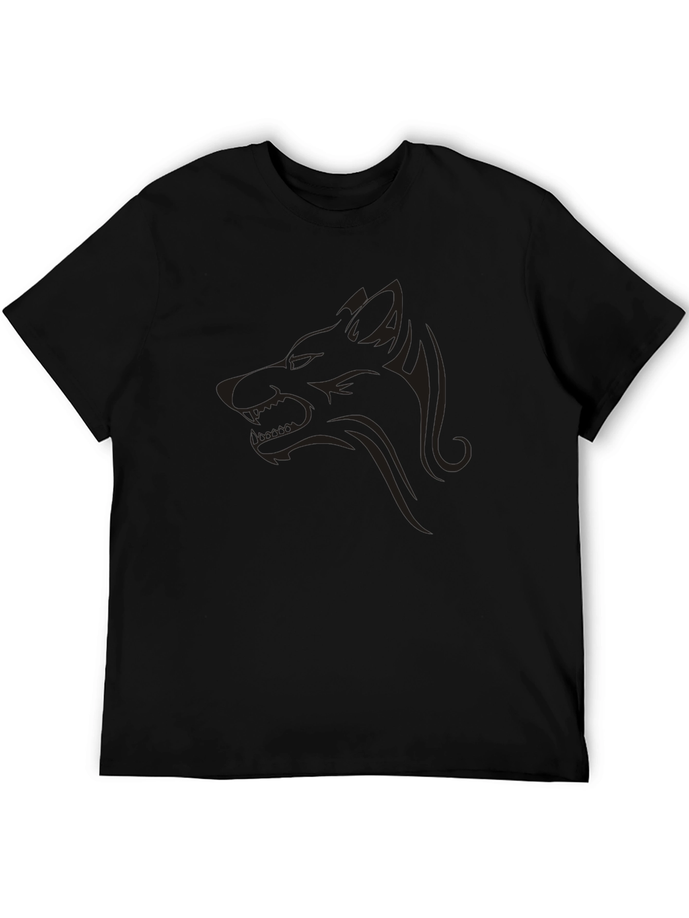 Mens Black Graphic Tee - Wolf Design