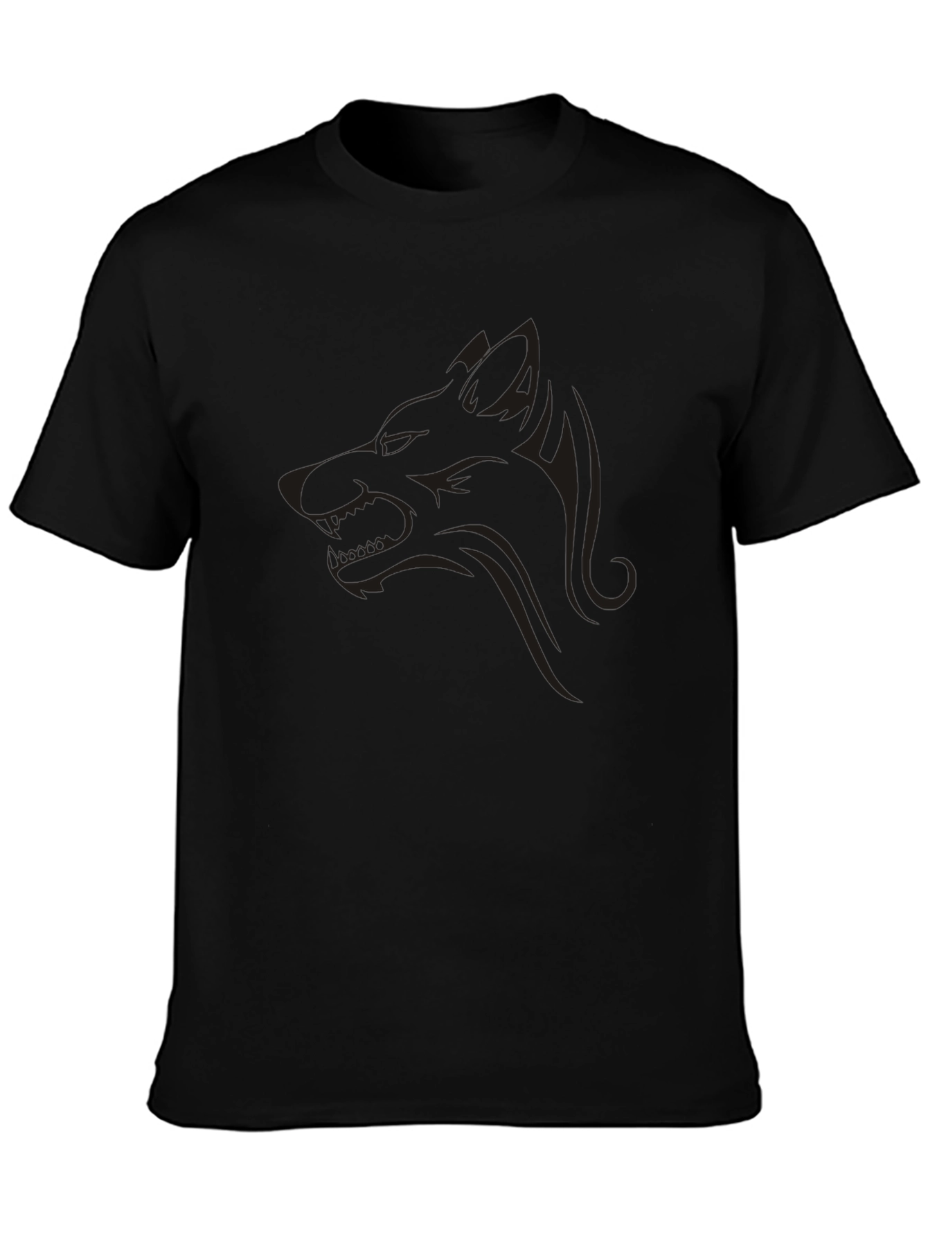 Mens Black Graphic Tee - Wolf Design