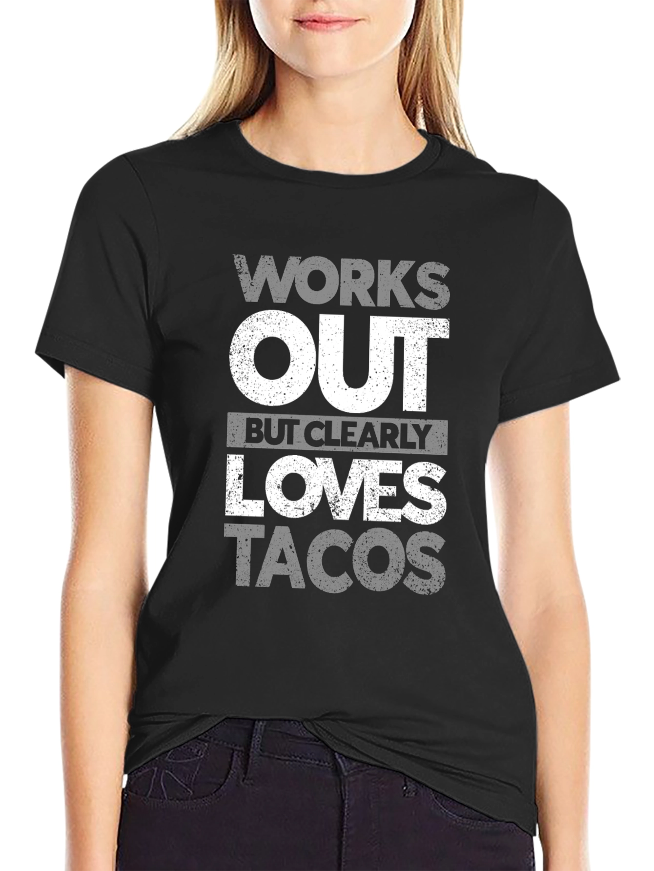 Works Out Loves Tacos Mens Black T-Shirt