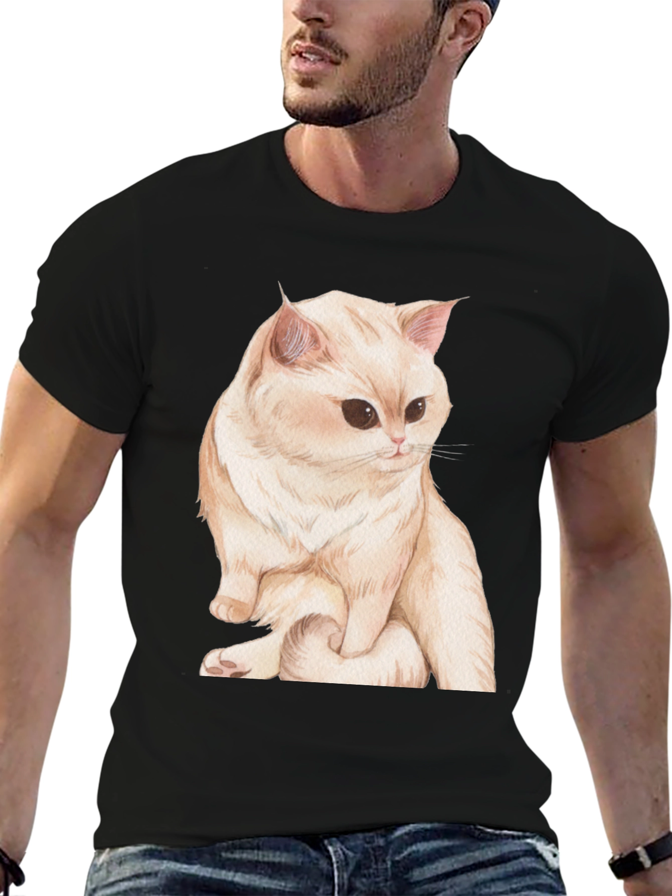 Cat Graphic Black T-Shirt Soft Cotton Tee