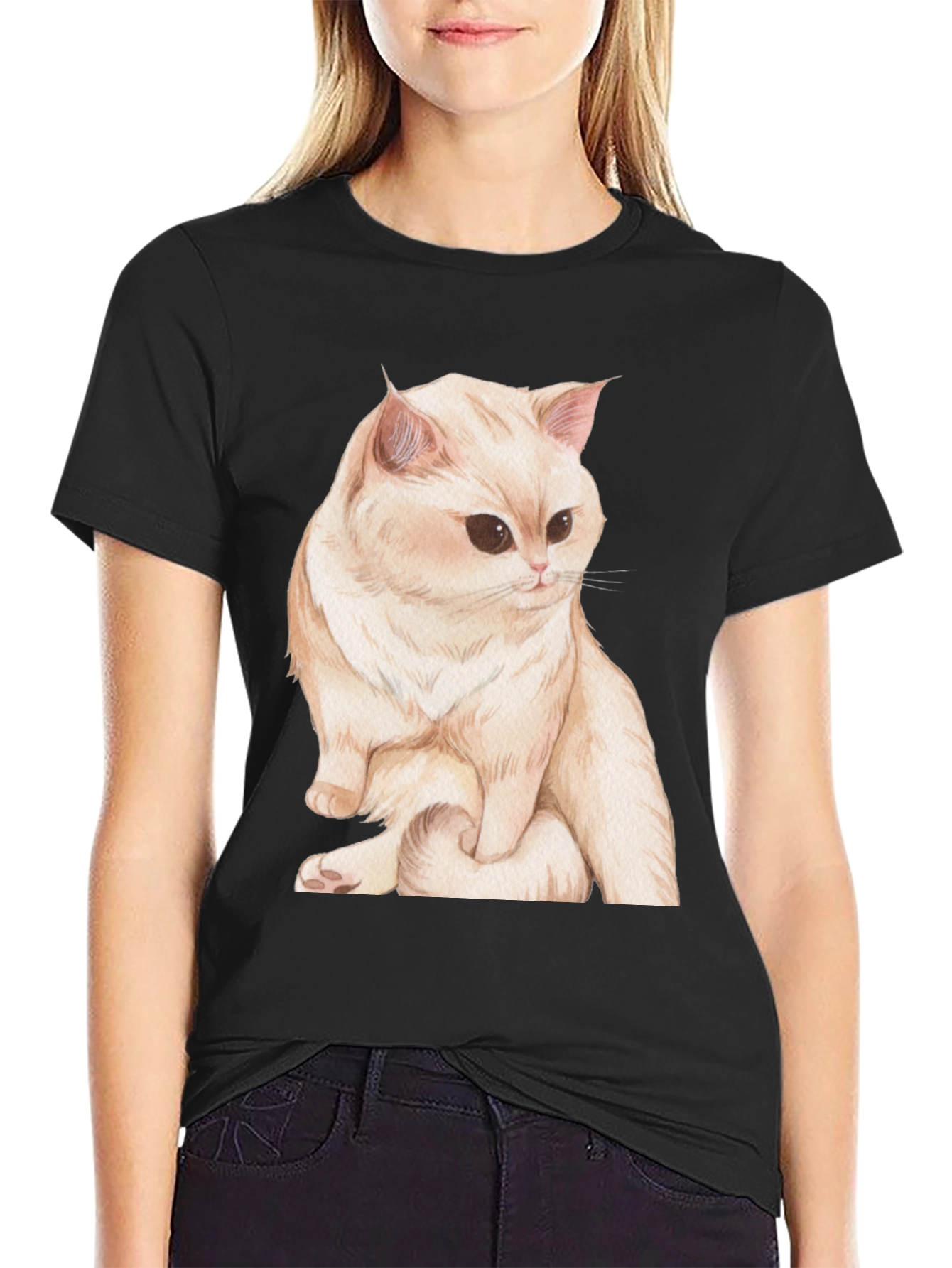 Cat Graphic Black T-Shirt Soft Cotton Tee