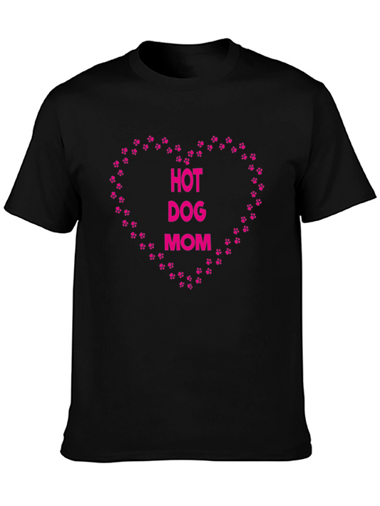 Hot Dog Mom Pink Paw Print Heart T-Shirt