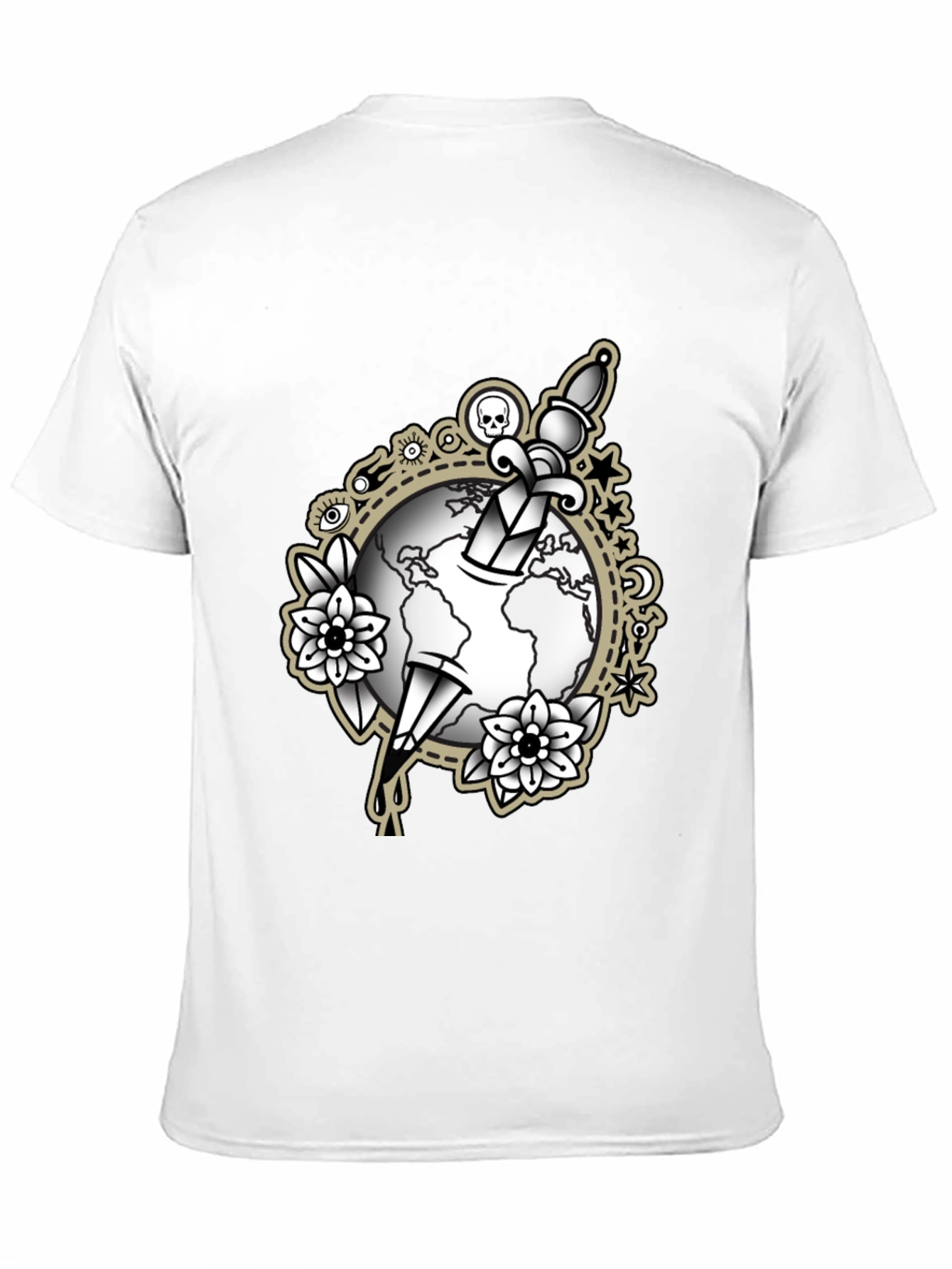 Black Tee with Dagger & Globe Graphic