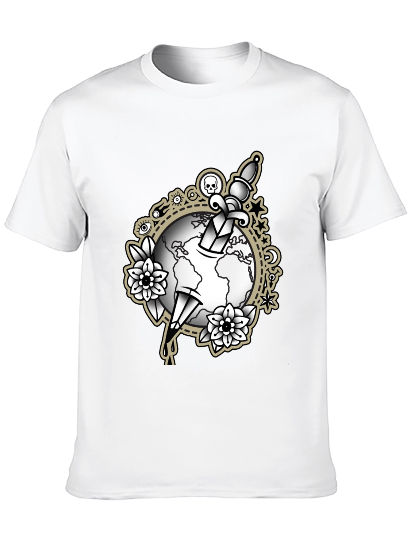 Black Tee with Dagger & Globe Graphic