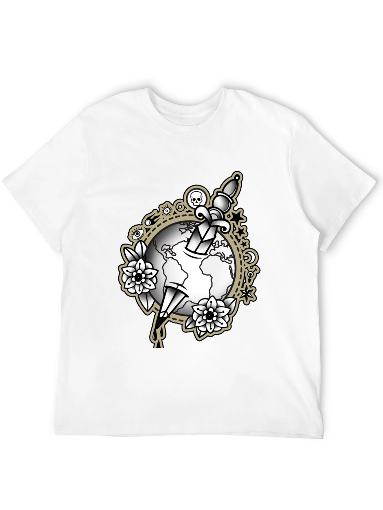 Black Tee with Dagger & Globe Graphic