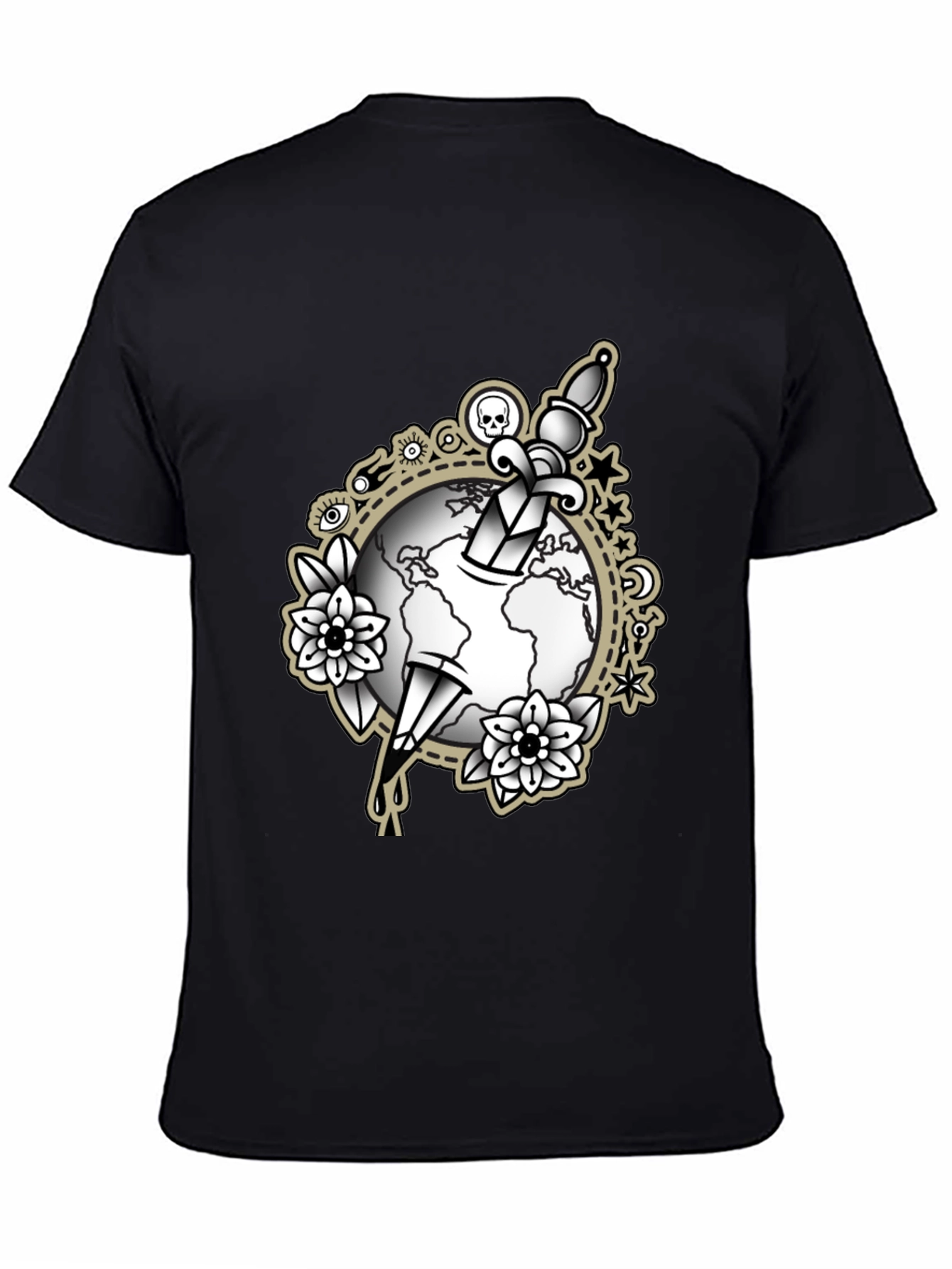 Black Tee with Dagger & Globe Graphic
