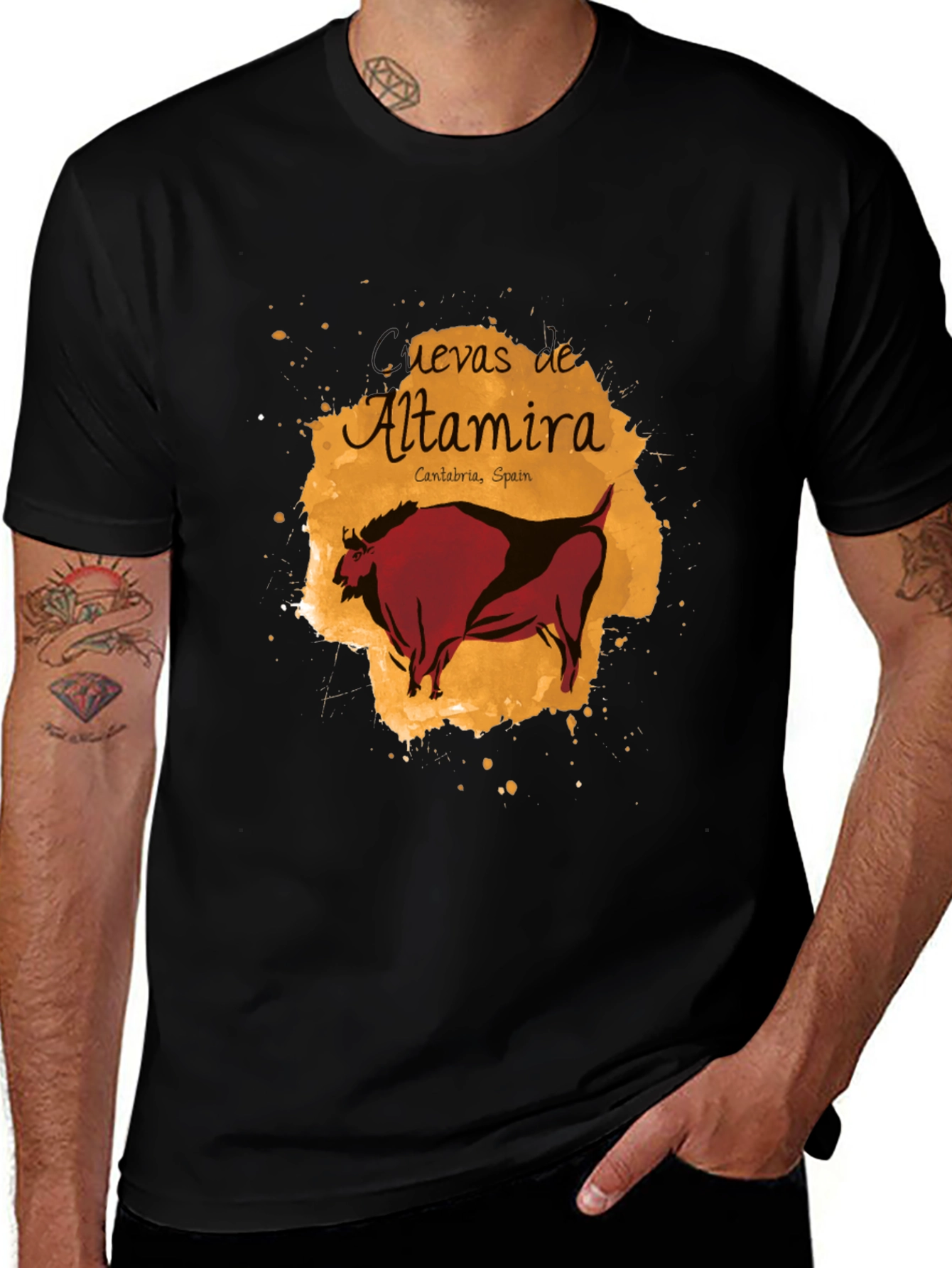 Altamira Caves Bison Graphic Tee - Artistic Black T-Shirt