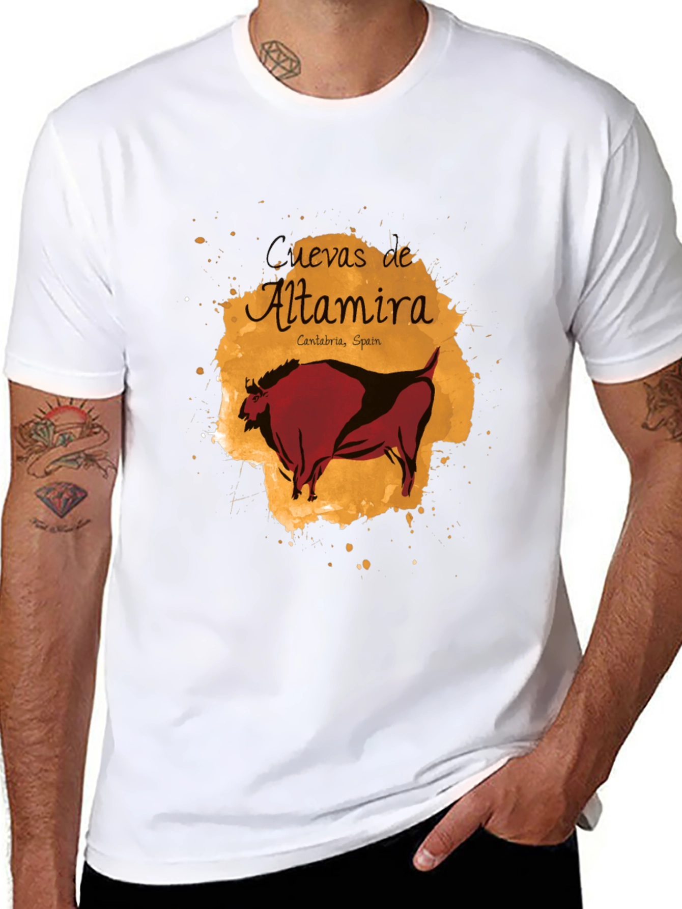 Altamira Caves Bison Graphic Tee - Artistic Black T-Shirt