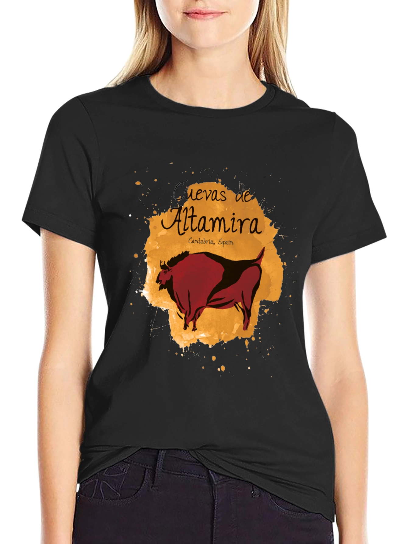 Altamira Caves Bison Graphic Tee - Artistic Black T-Shirt