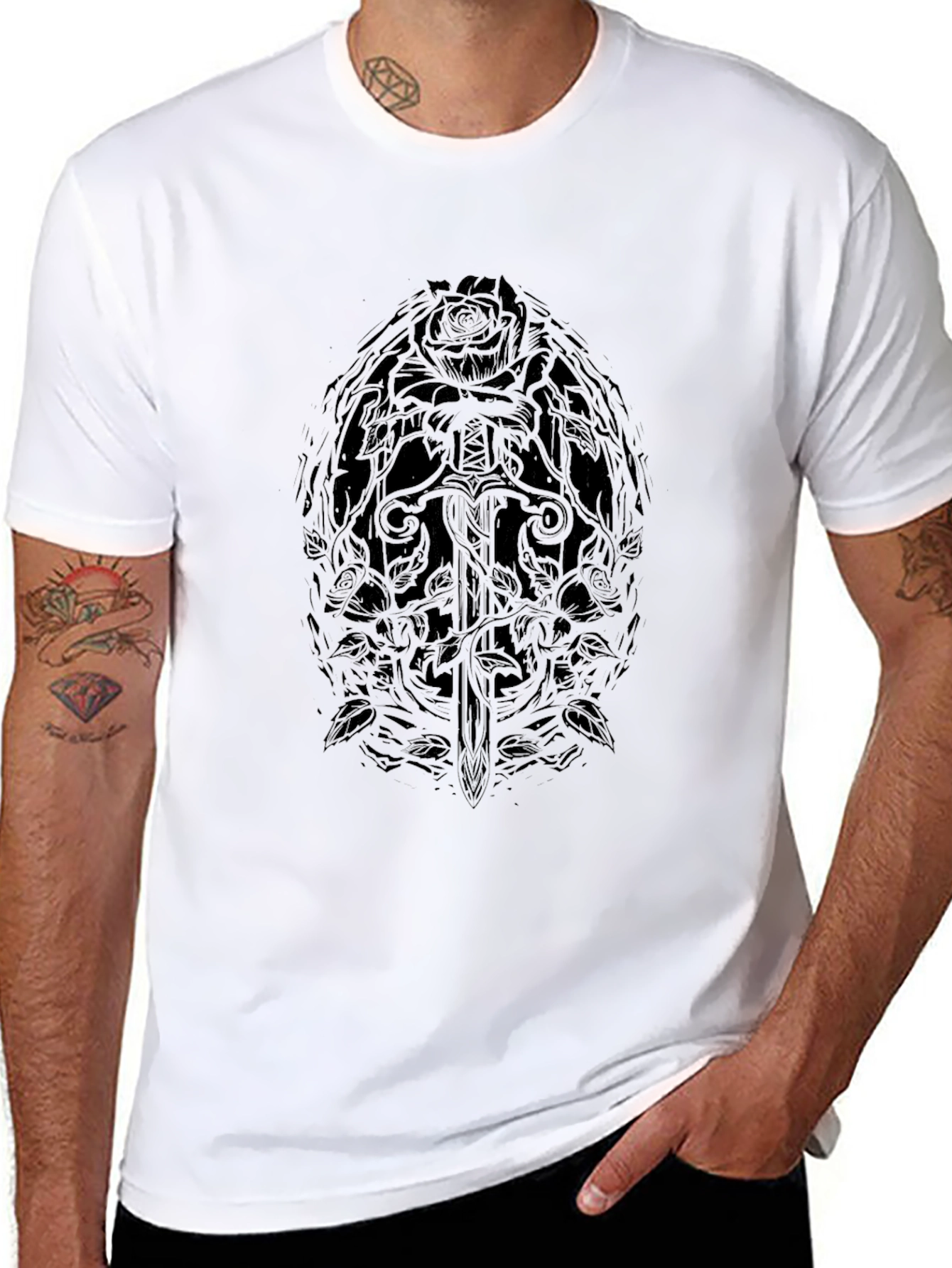 Rose & Sword Graphic Black T-Shirt