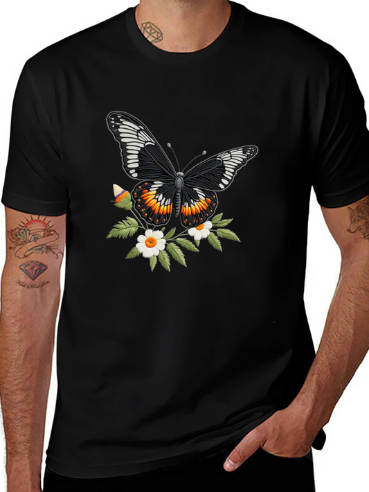Butterfly Floral T-Shirt - Stylish Black Tee