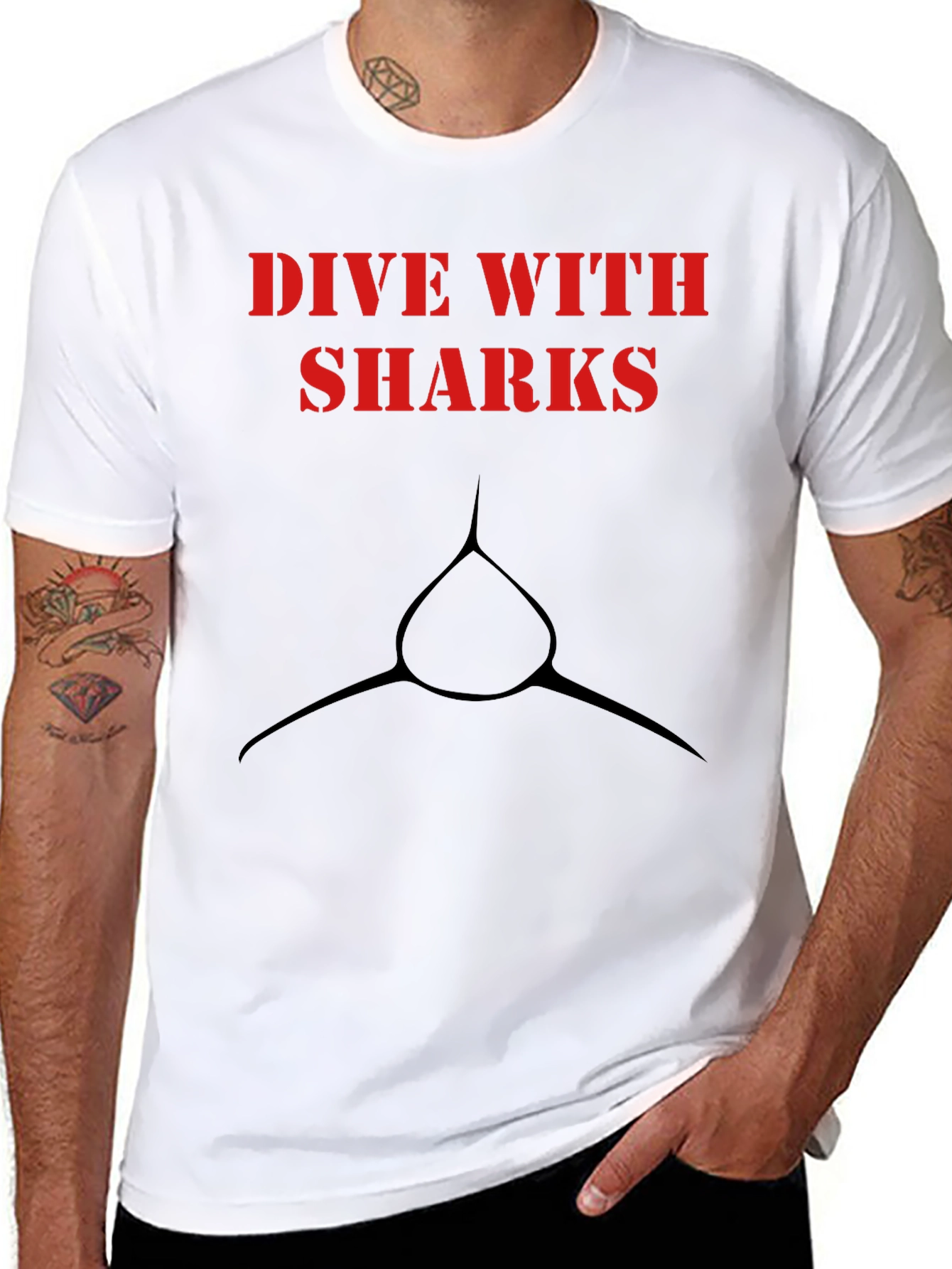 Dive With Sharks Graphic Tee - Mens Black T-Shirt