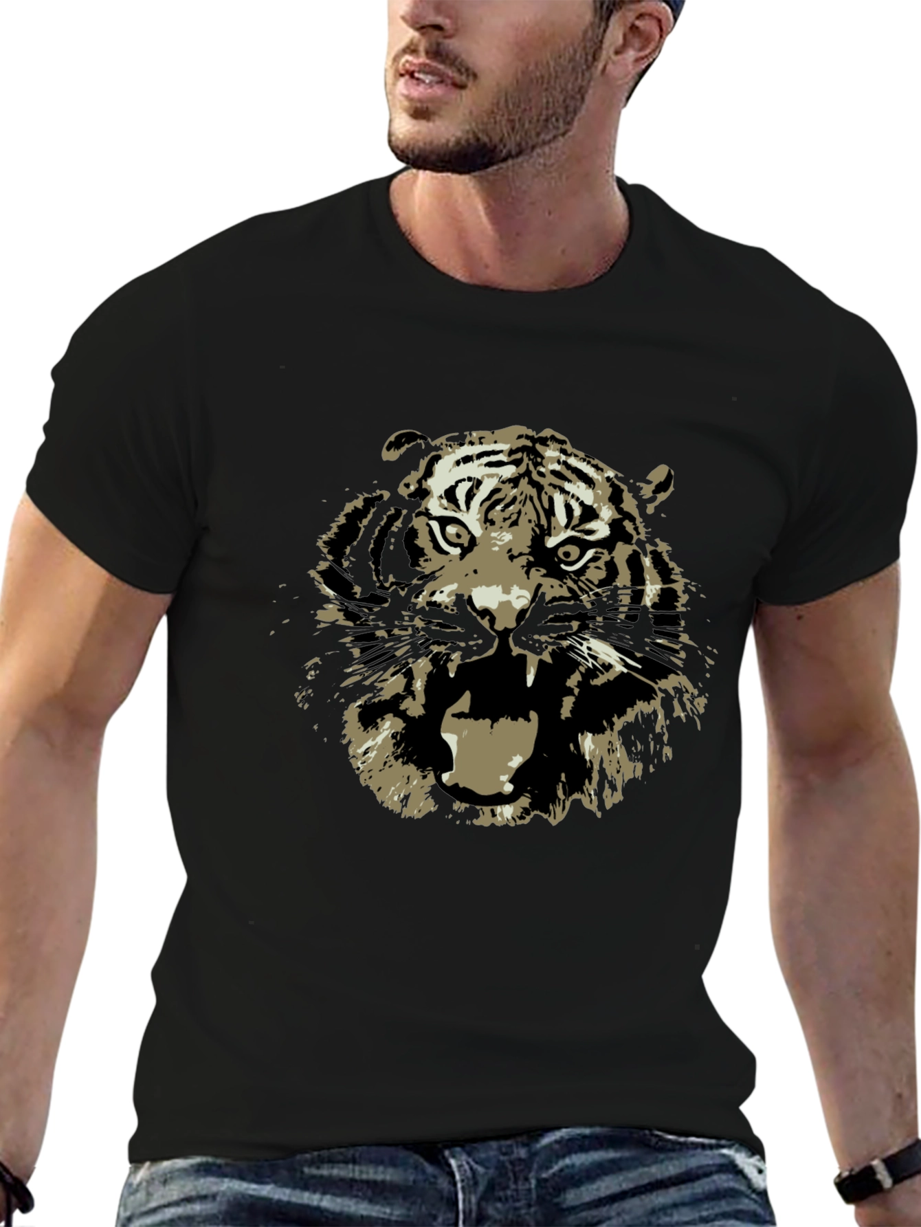 Black Tiger Graphic Tee - Bold Animal Print