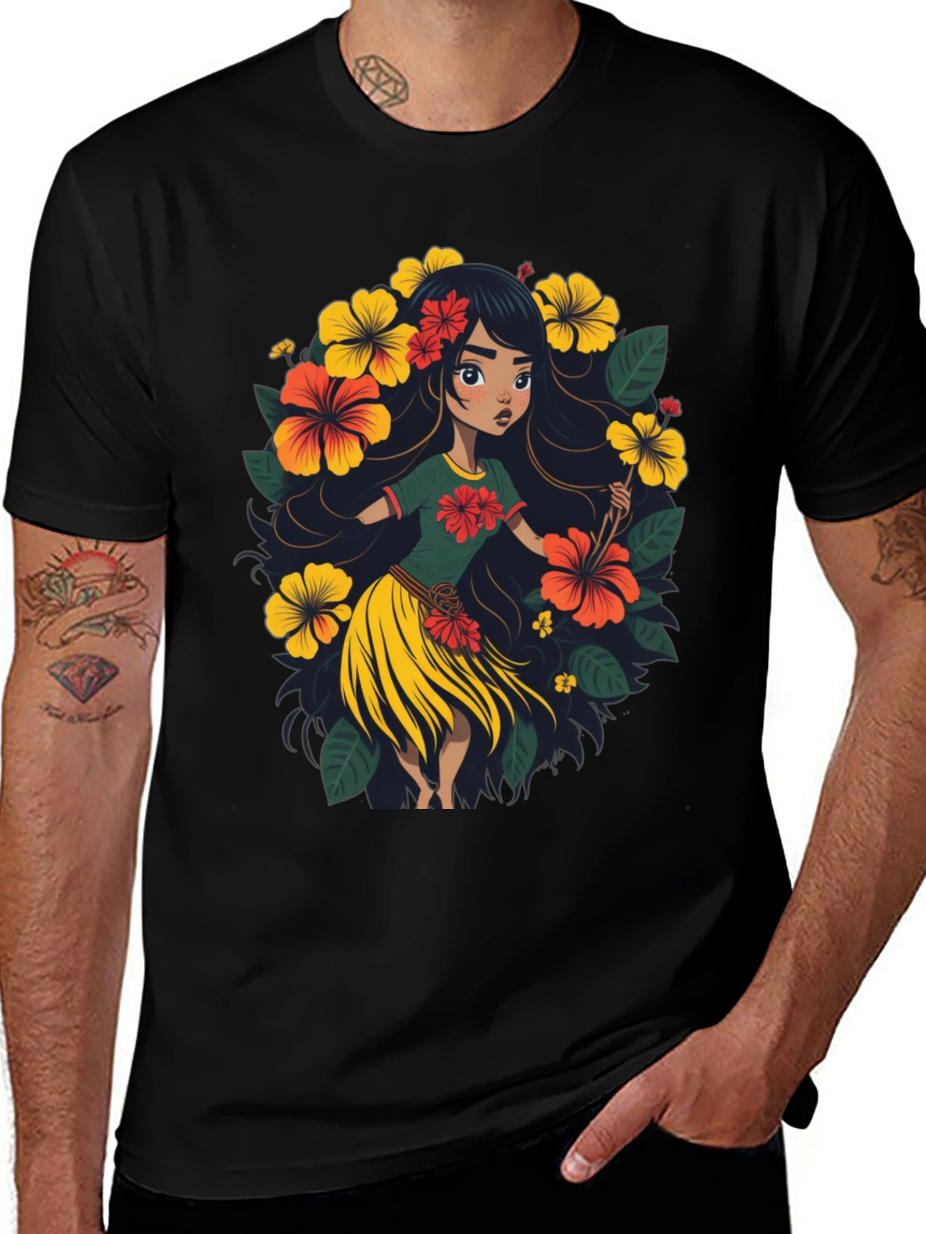 Hibiscus Hula Girl Graphic Tee - Island Style
