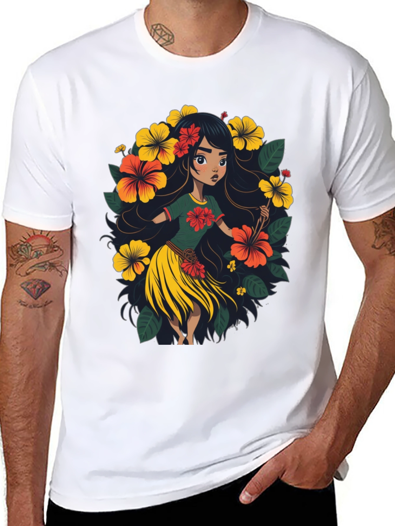 Hibiscus Hula Girl Graphic Tee - Island Style