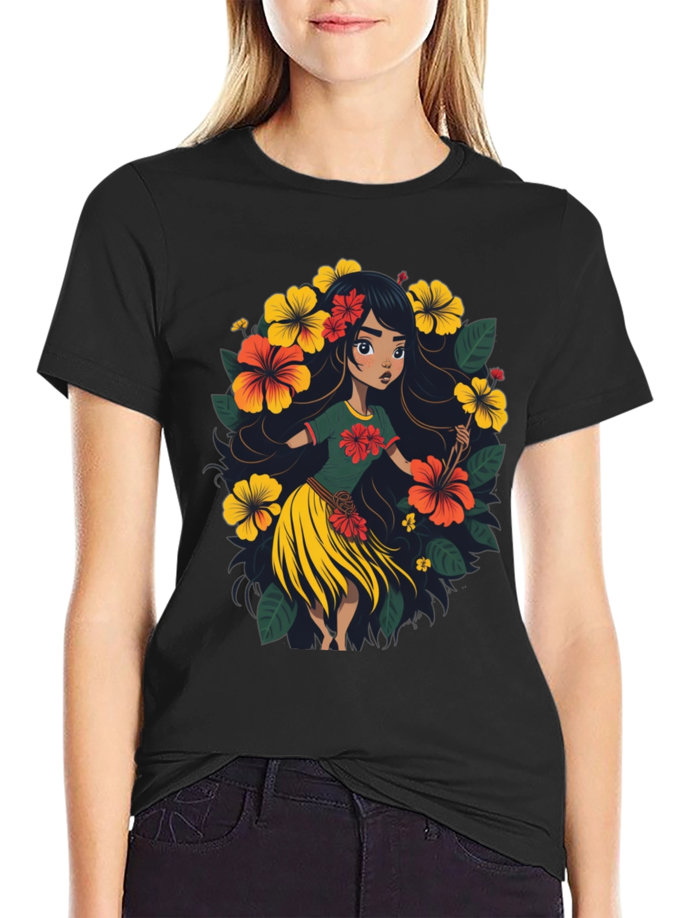 Hibiscus Hula Girl Graphic Tee - Island Style