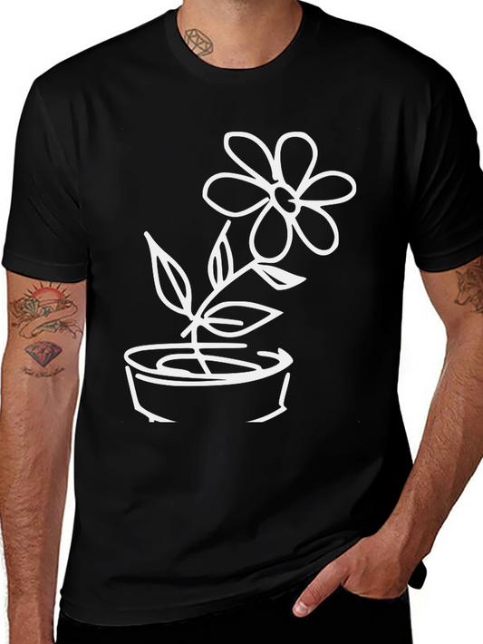 Black T-Shirt with Flower Pot Graphic