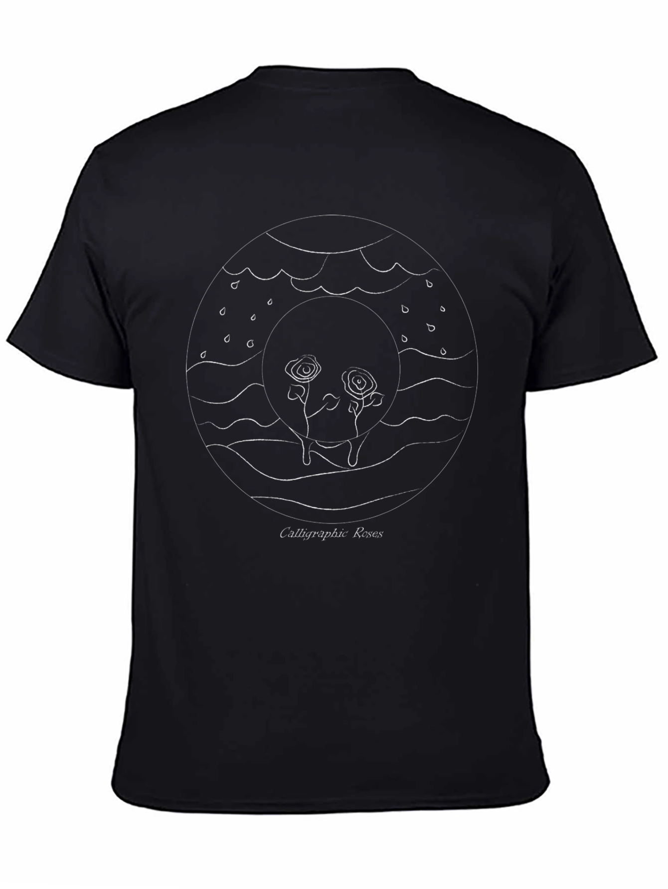 Calligraphic Roses Graphic Black Tee