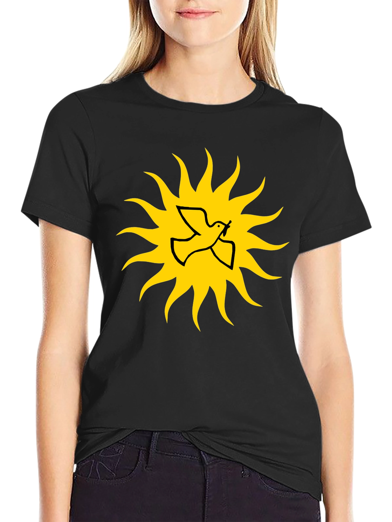 Dove Sunburst Graphic Black T-Shirt