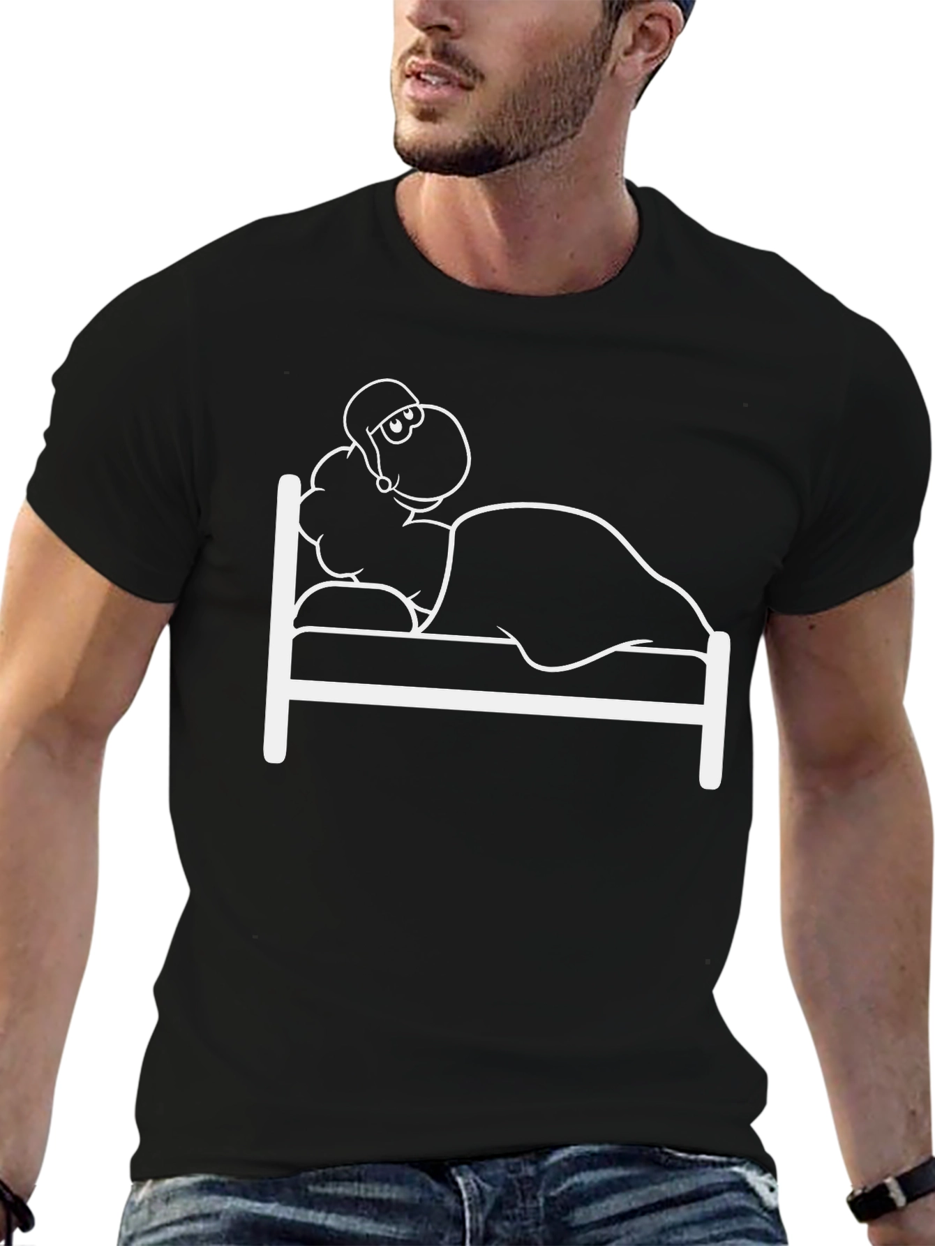 Funny Sleeping Sheep T-Shirt - Black Cotton Tee