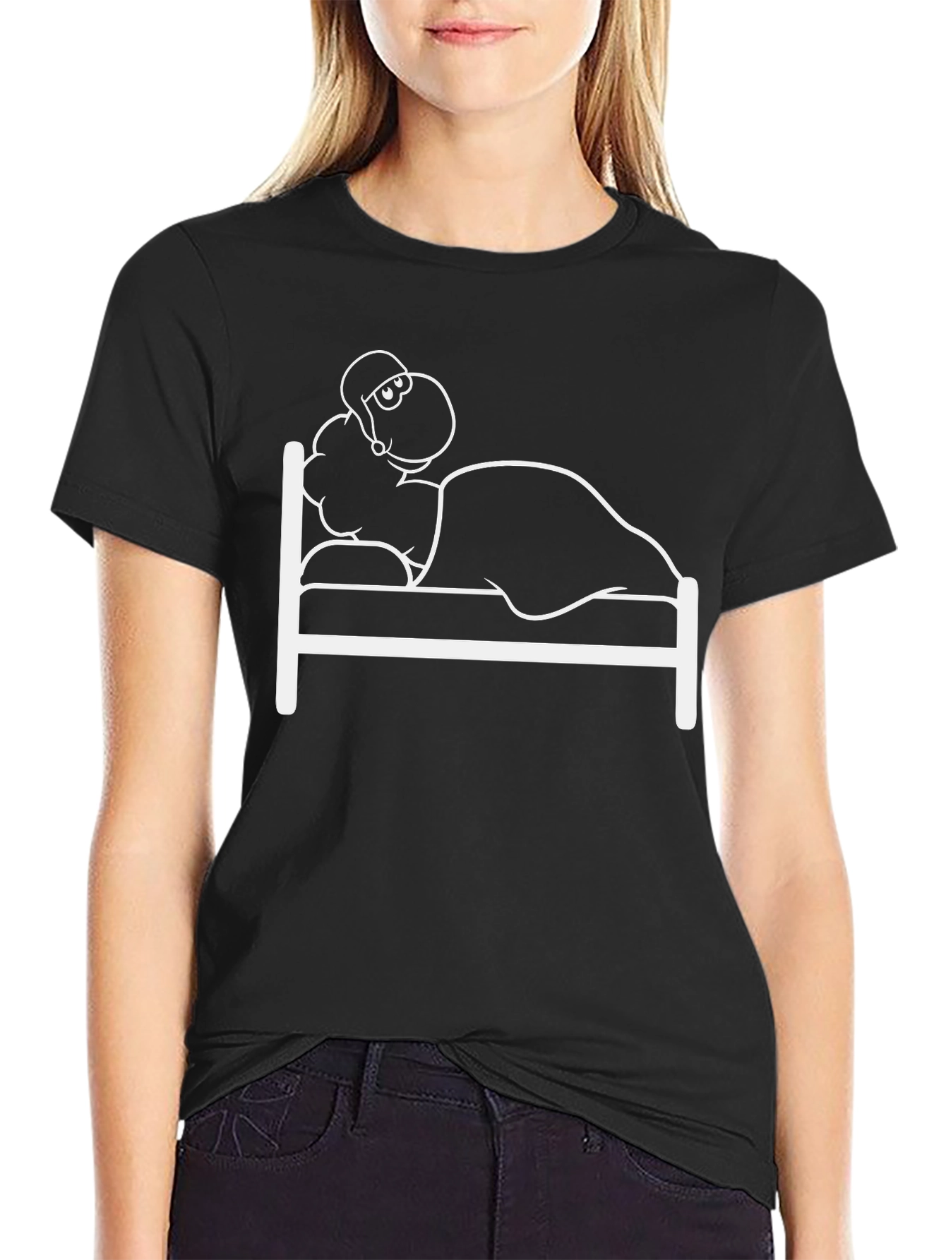 Funny Sleeping Sheep T-Shirt - Black Cotton Tee