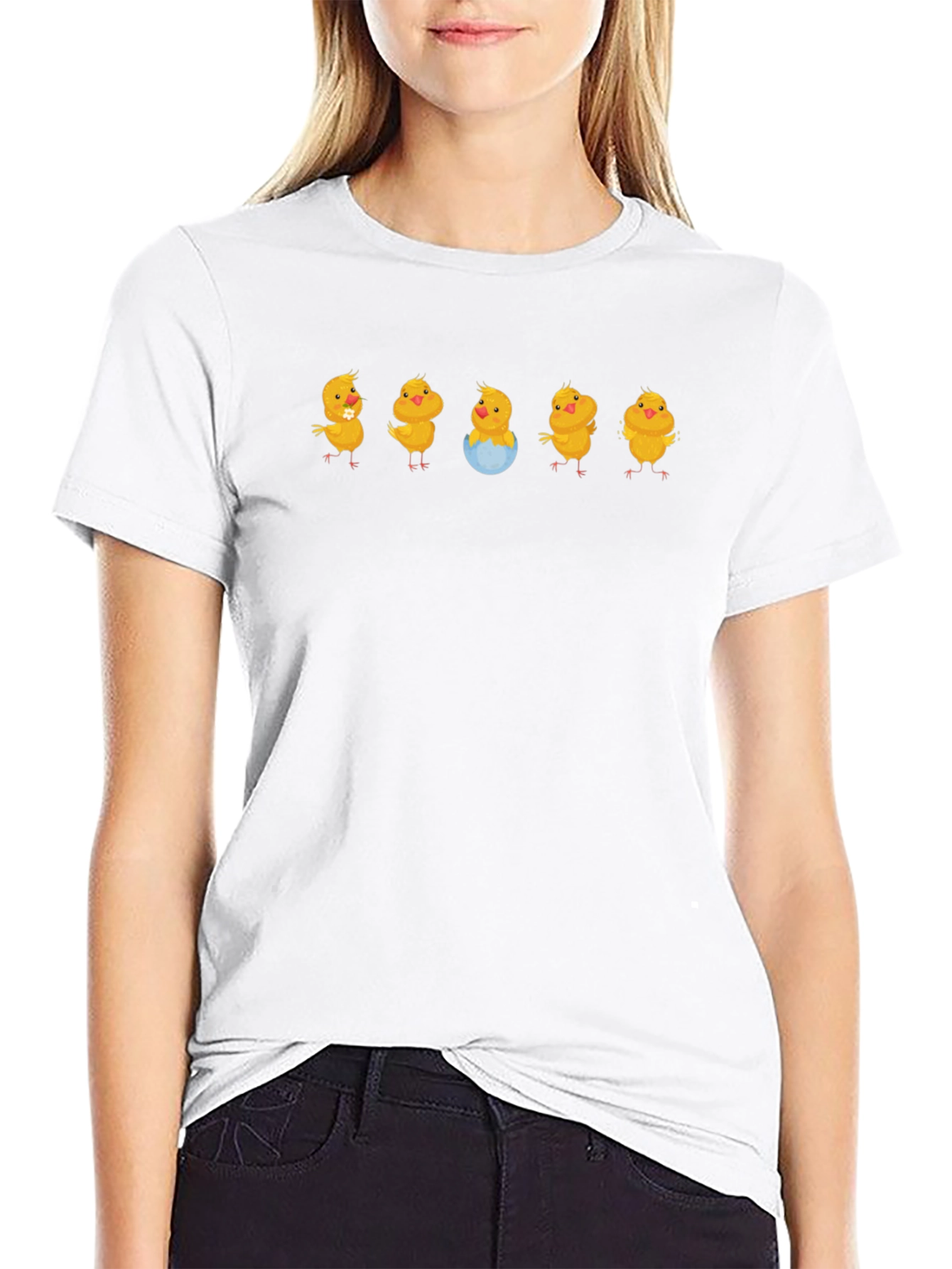 Cute Chick Pattern Black T-Shirt