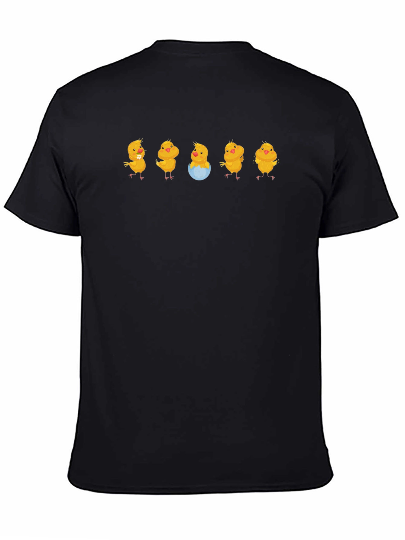 Cute Chick Pattern Black T-Shirt