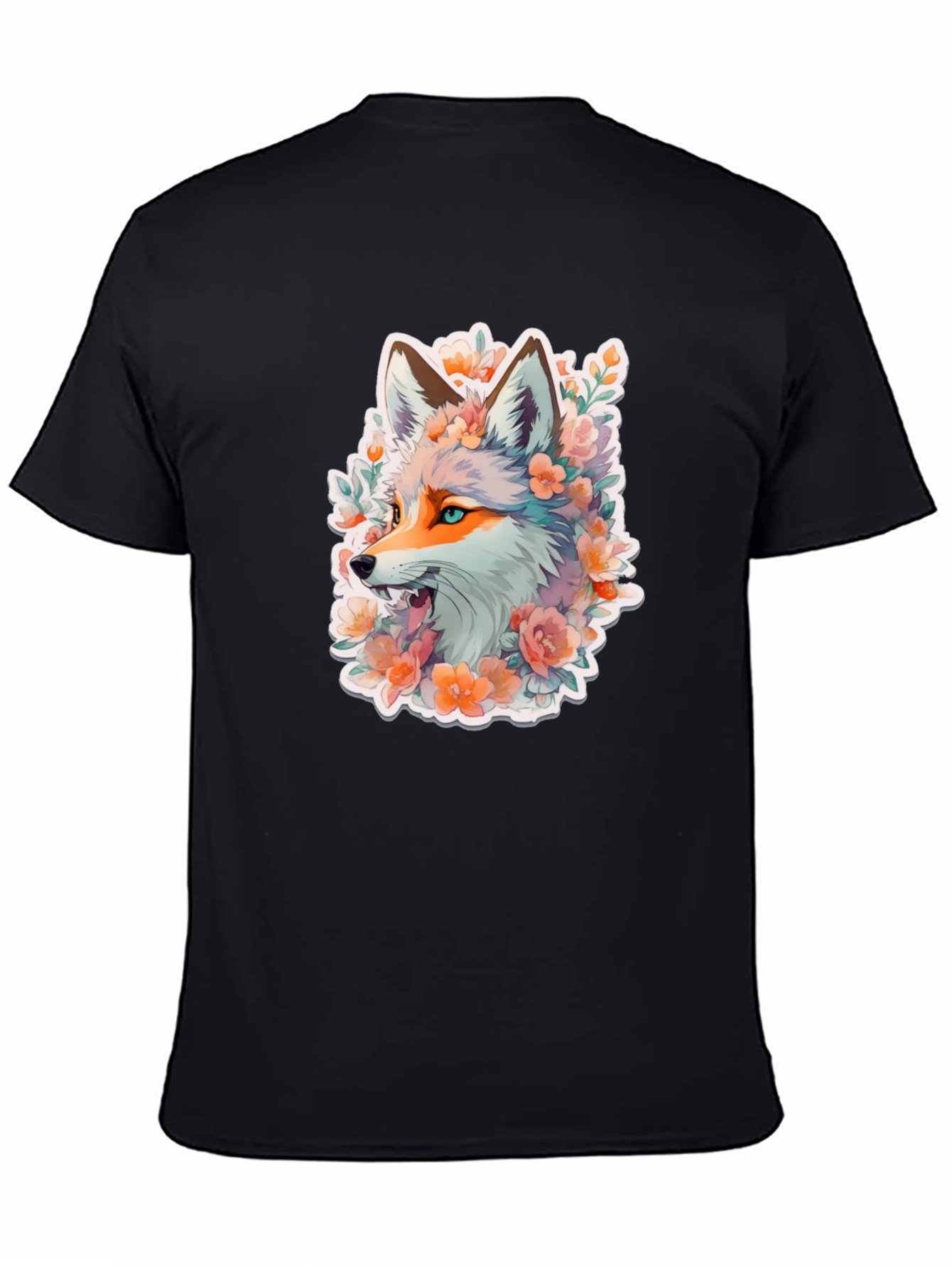 Fox Floral Graphic Black T-Shirt