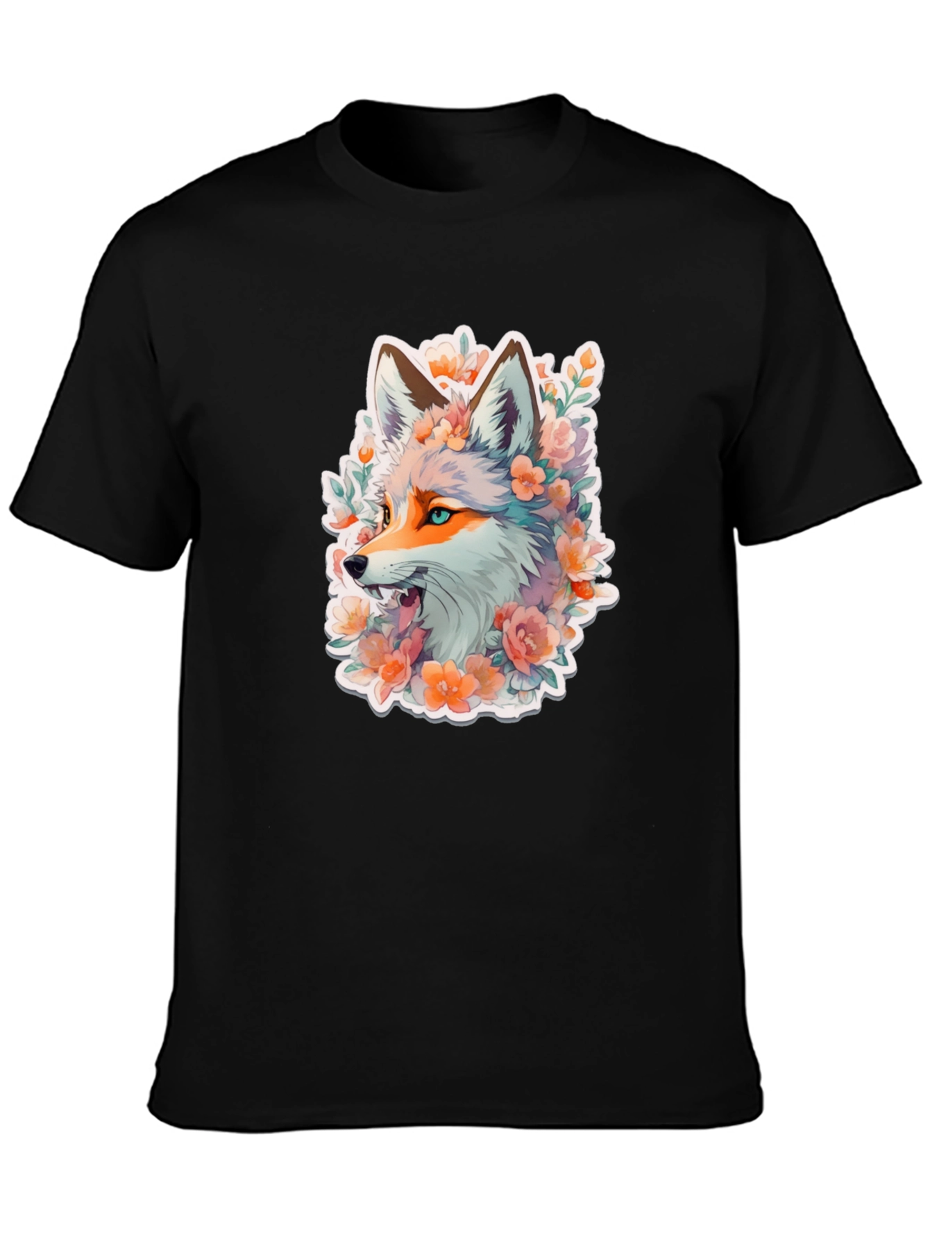 Fox Floral Graphic Black T-Shirt