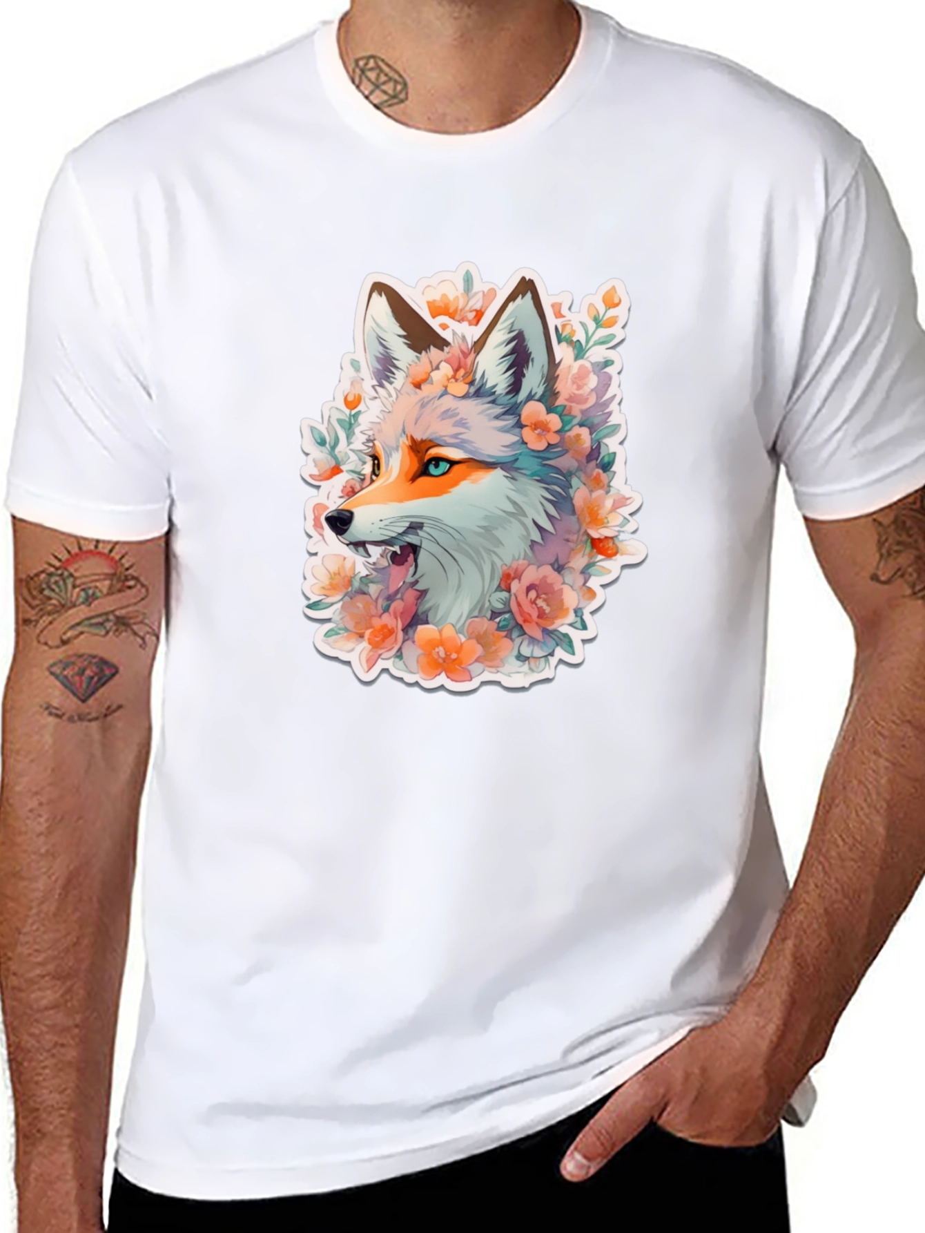 Fox Floral Graphic Black T-Shirt