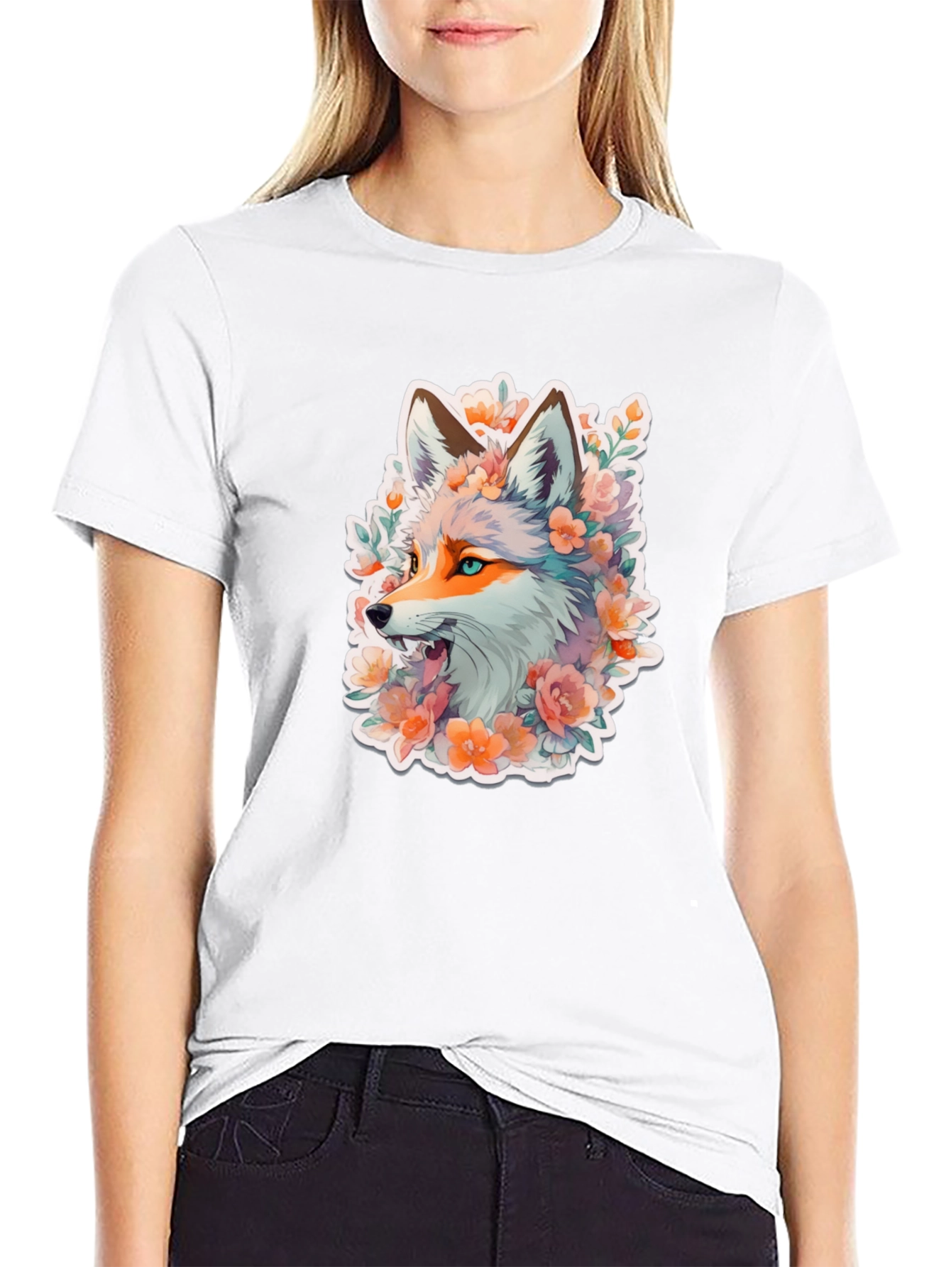 Fox Floral Graphic Black T-Shirt