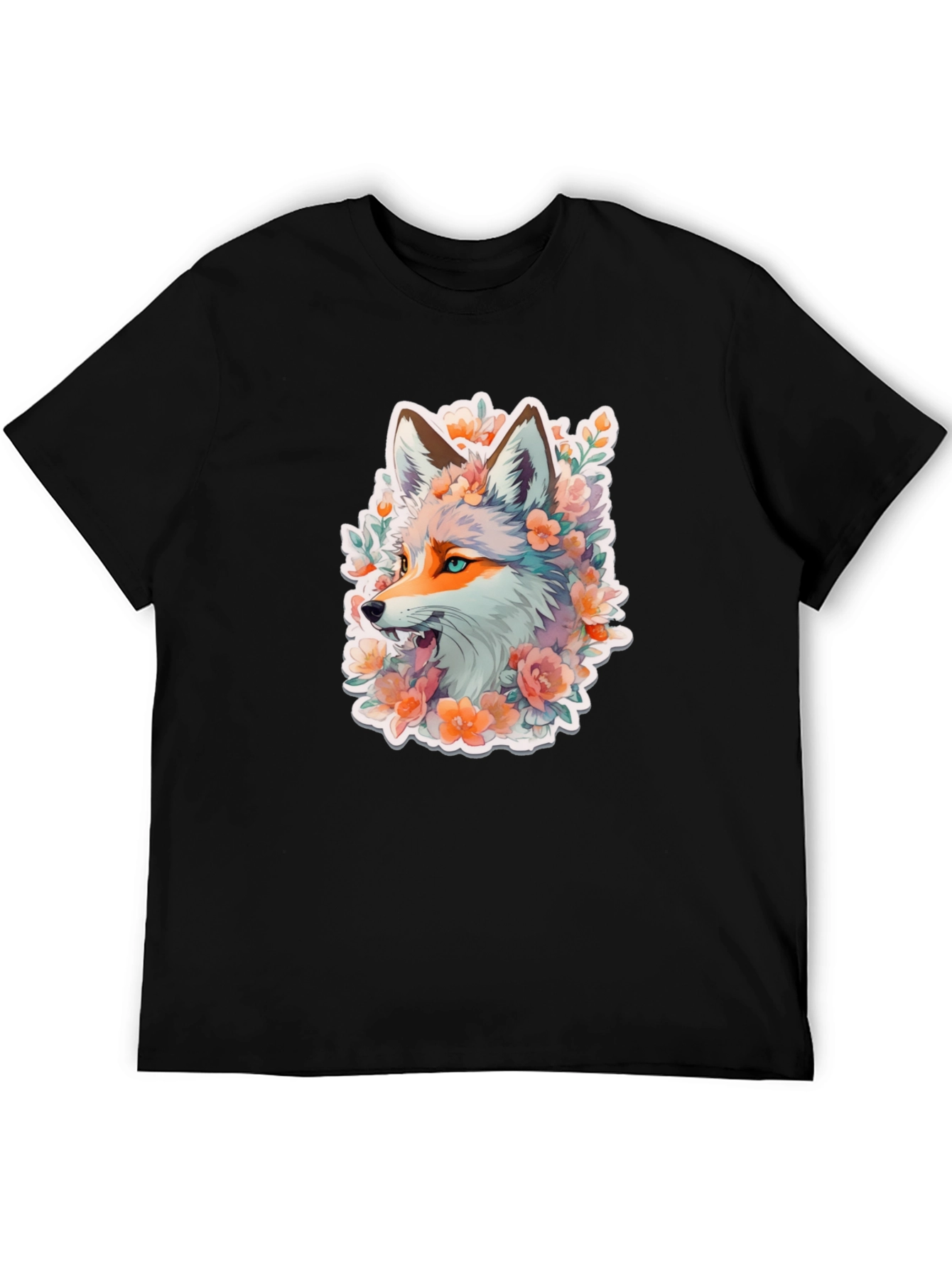 Fox Floral Graphic Black T-Shirt