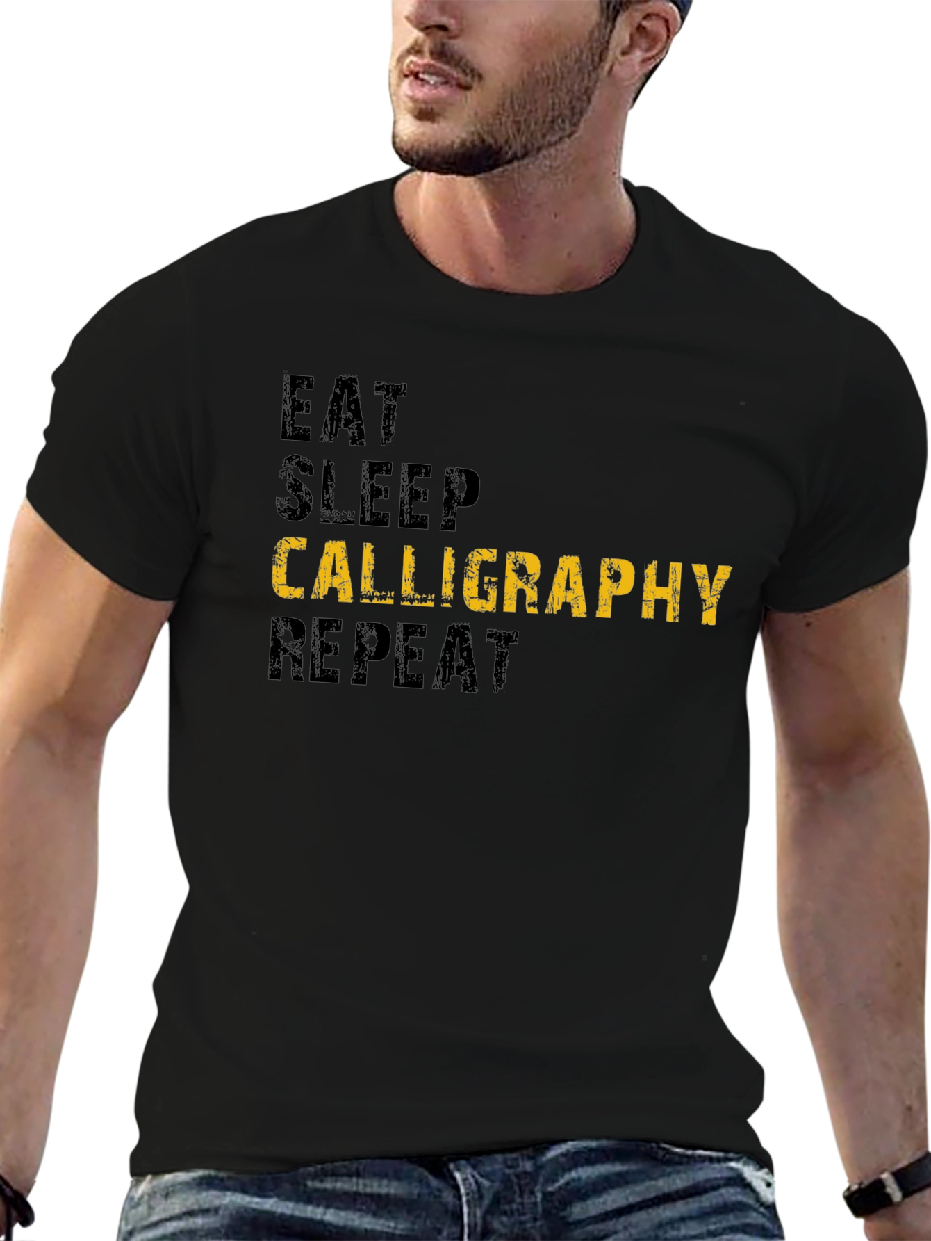 Eat Sleep Calligraphy Repeat Black T-Shirt