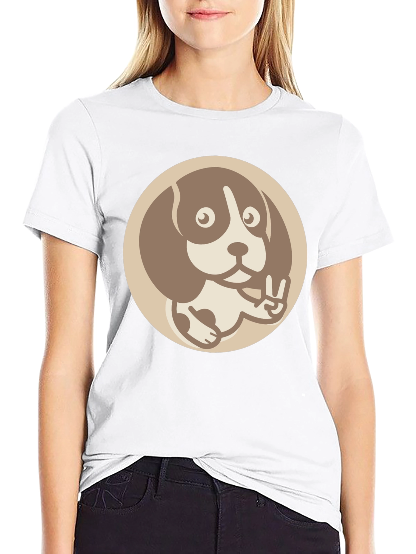 Dog Peace Sign Graphic Tee - Casual Black T-Shirt