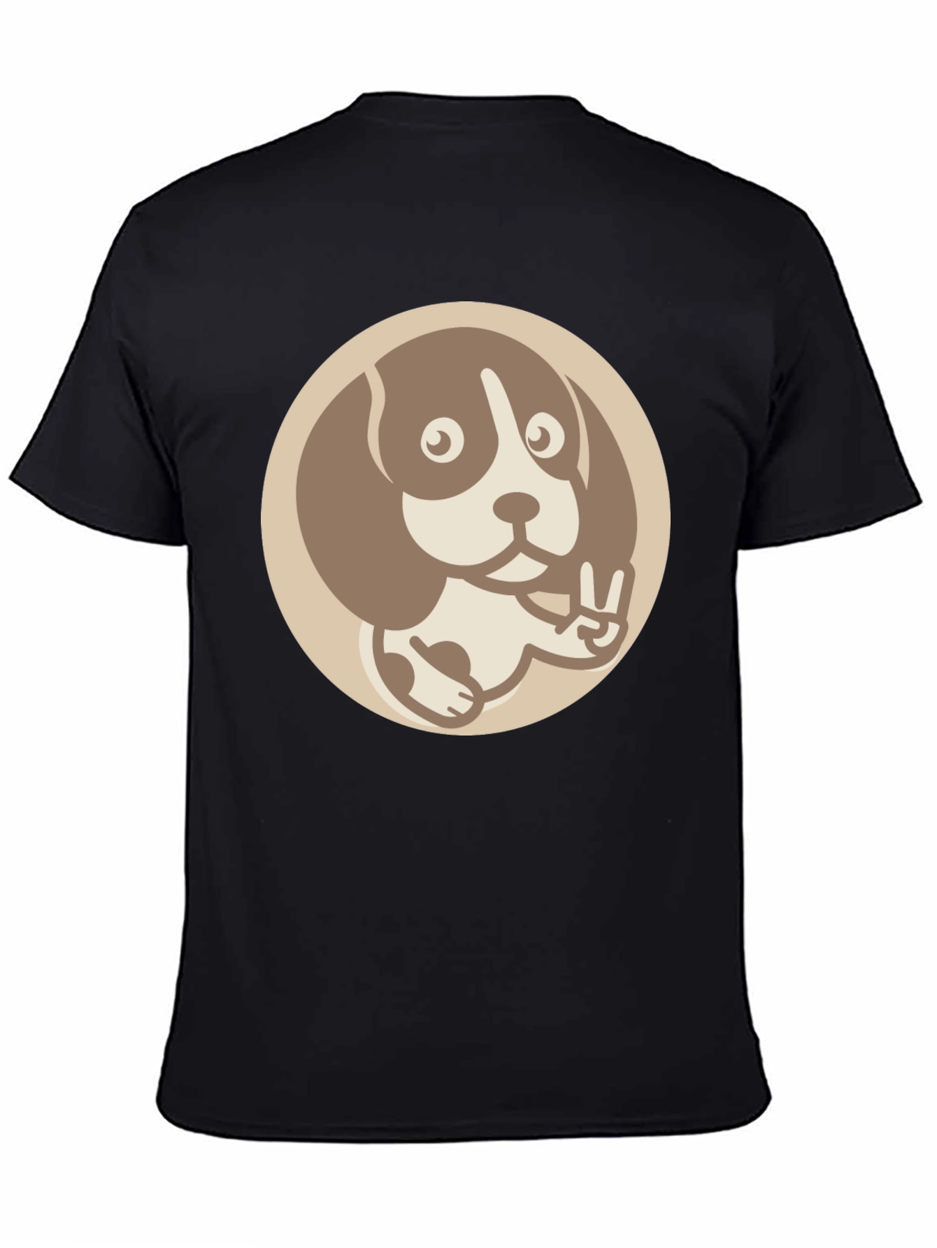 Dog Peace Sign Graphic Tee - Casual Black T-Shirt