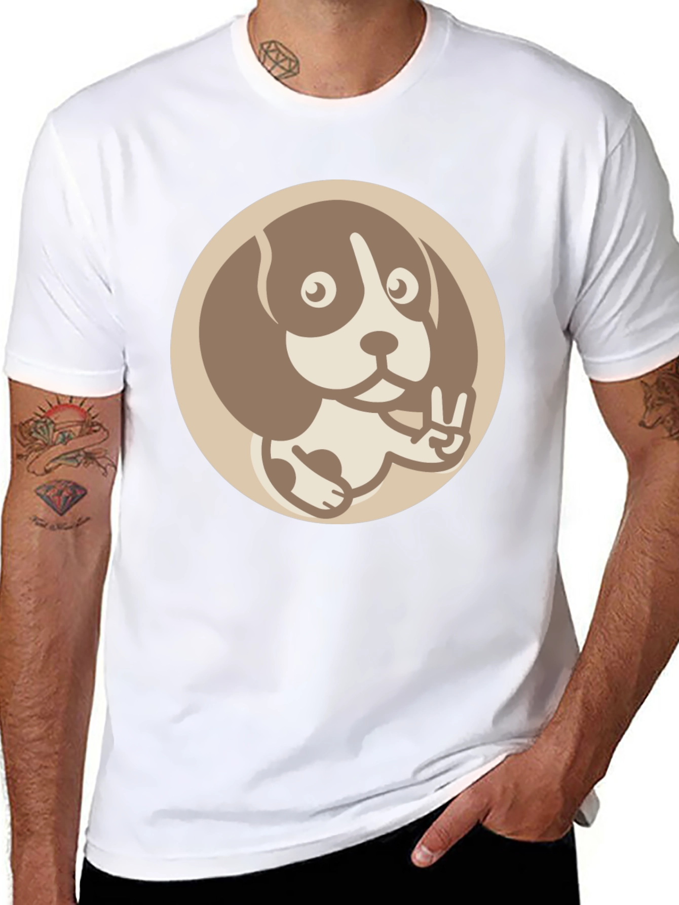 Dog Peace Sign Graphic Tee - Casual Black T-Shirt