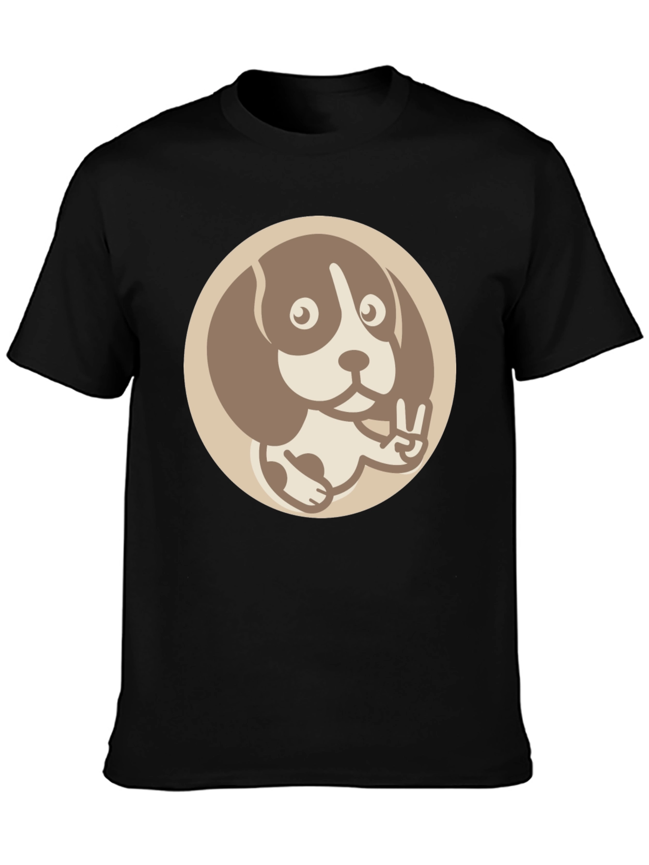 Dog Peace Sign Graphic Tee - Casual Black T-Shirt