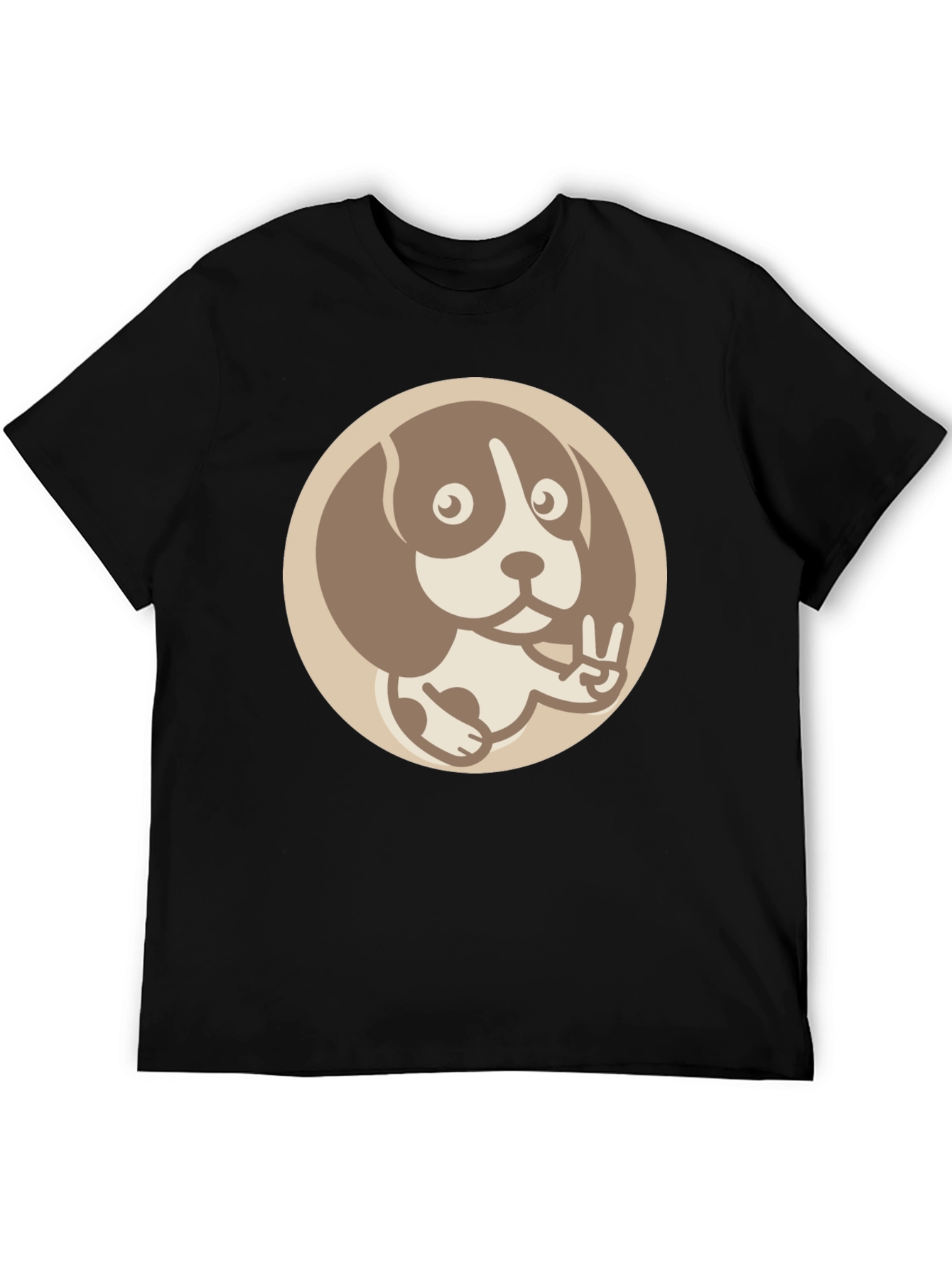 Dog Peace Sign Graphic Tee - Casual Black T-Shirt