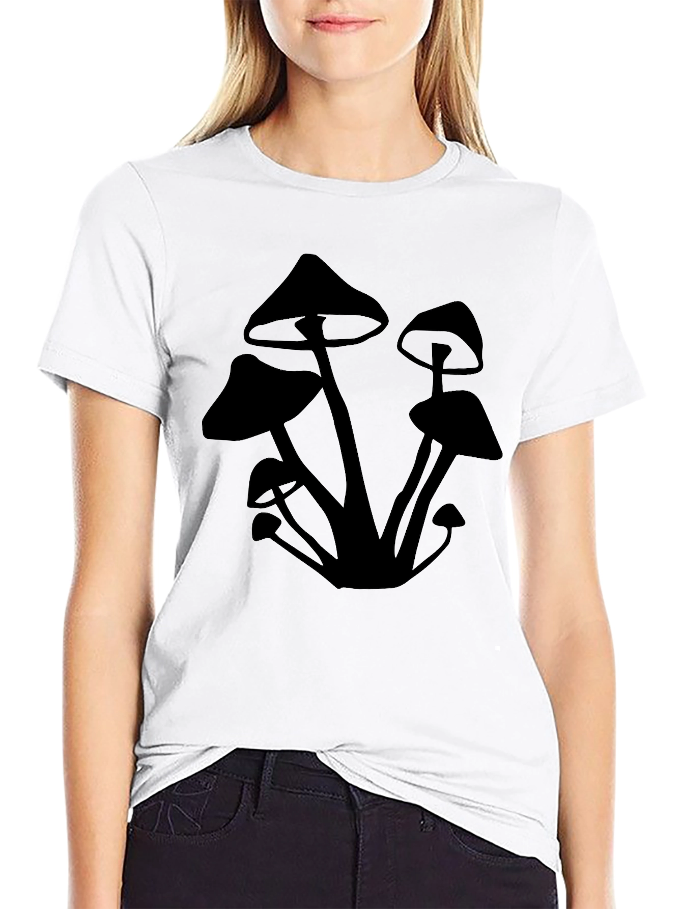 Mushroom Silhouette Graphic Tee - Black