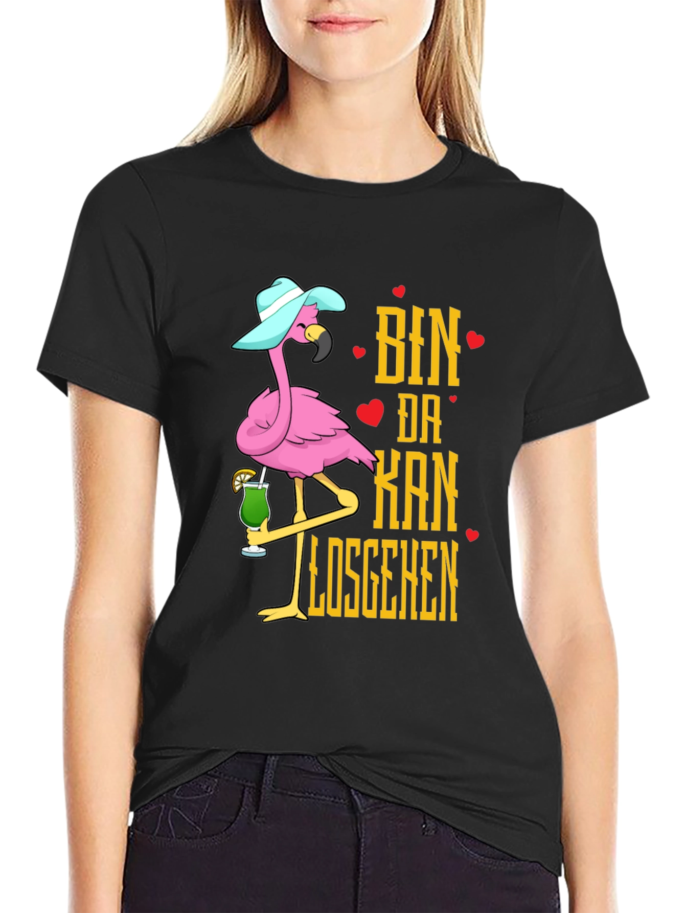 Tropical Flamingo Ready To Go Black T-Shirt
