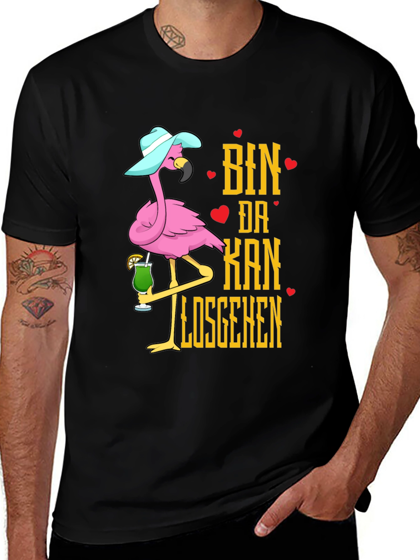 Tropical Flamingo Ready To Go Black T-Shirt