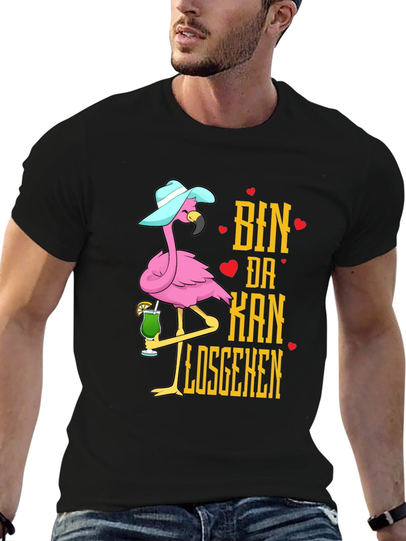 Tropical Flamingo Ready To Go Black T-Shirt
