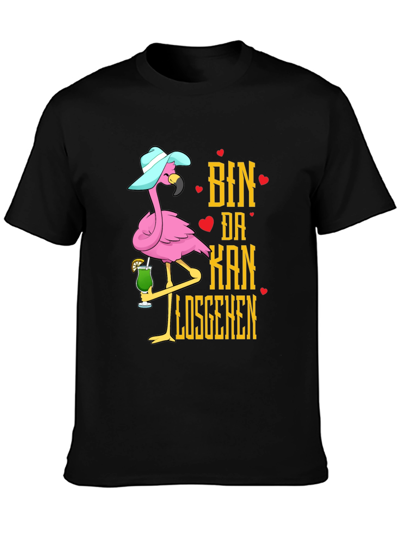 Tropical Flamingo Ready To Go Black T-Shirt
