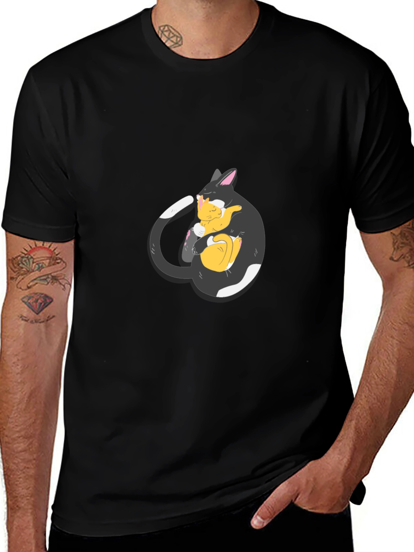 Black Cat Hugging Kitten T-Shirt