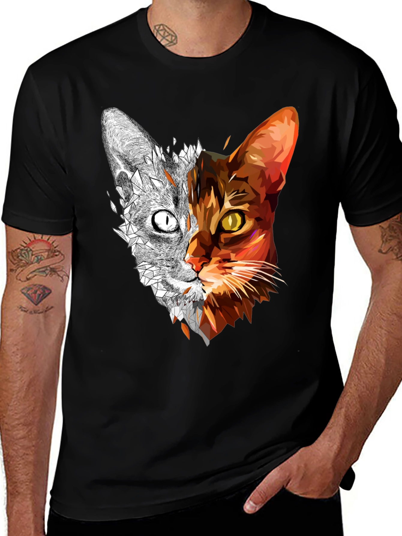 Abstract Geometric Cat Graphic Tee