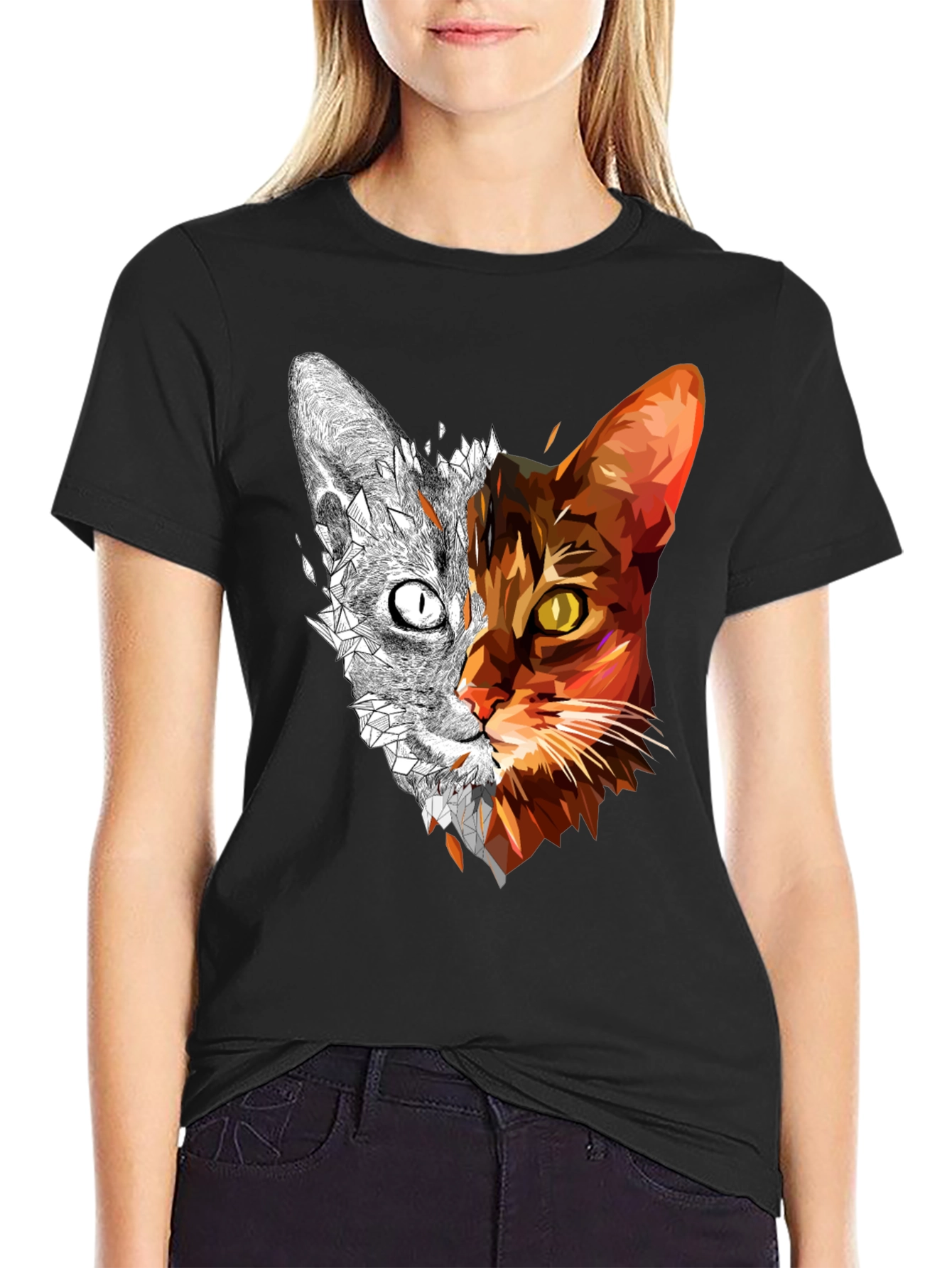 Abstract Geometric Cat Graphic Tee