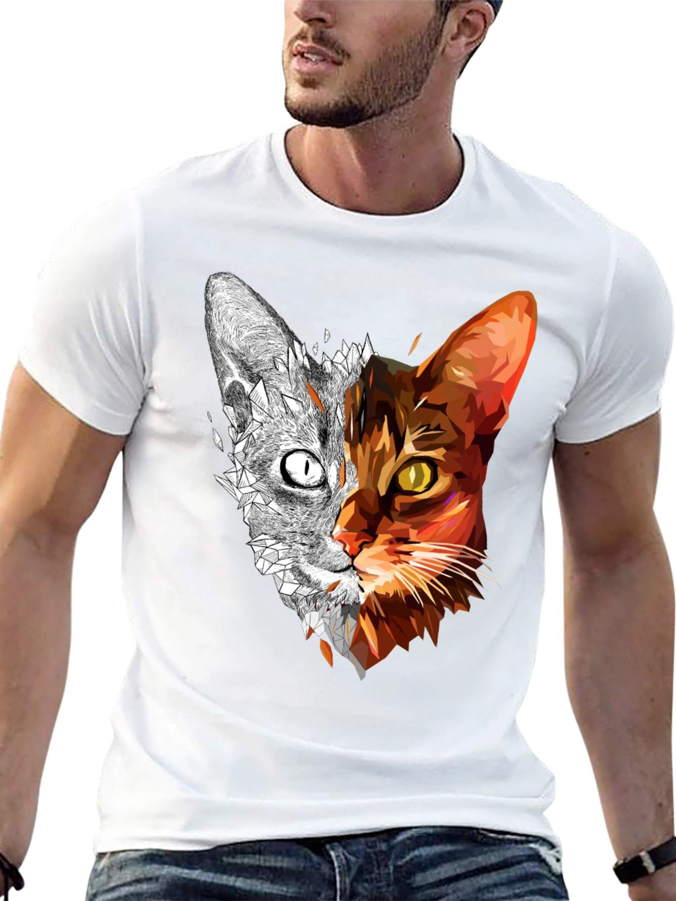 Abstract Geometric Cat Graphic Tee