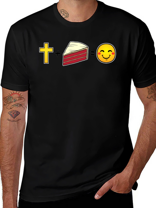 Christian Humor T-Shirt - Cross Plus Cake Equals Happy