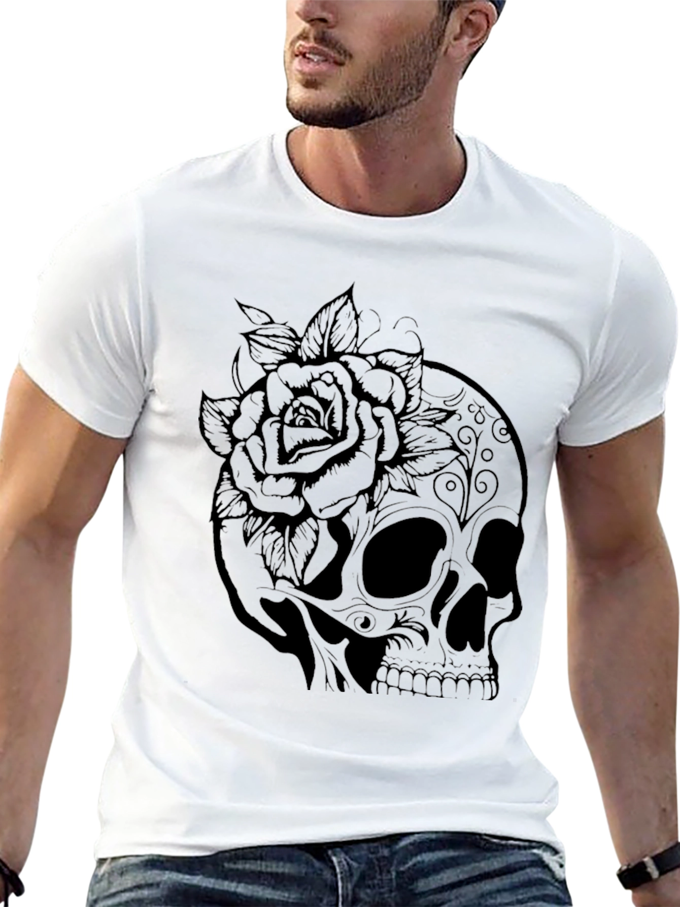 Skull & Rose Graphic T-Shirt - Mens Fashion Tee