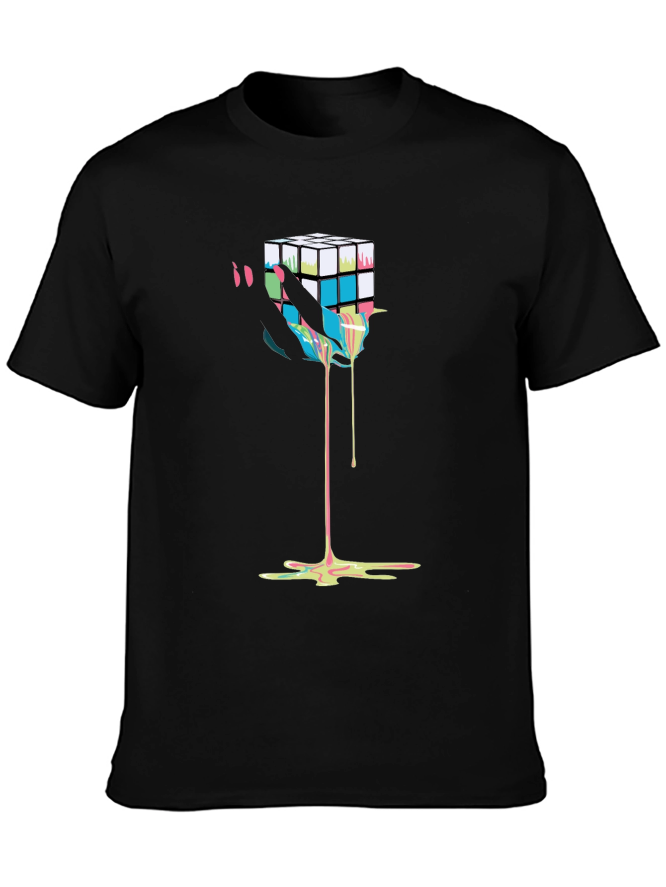 Rubiks Cube Drip Graphic Tee - Modern Art T-Shirt